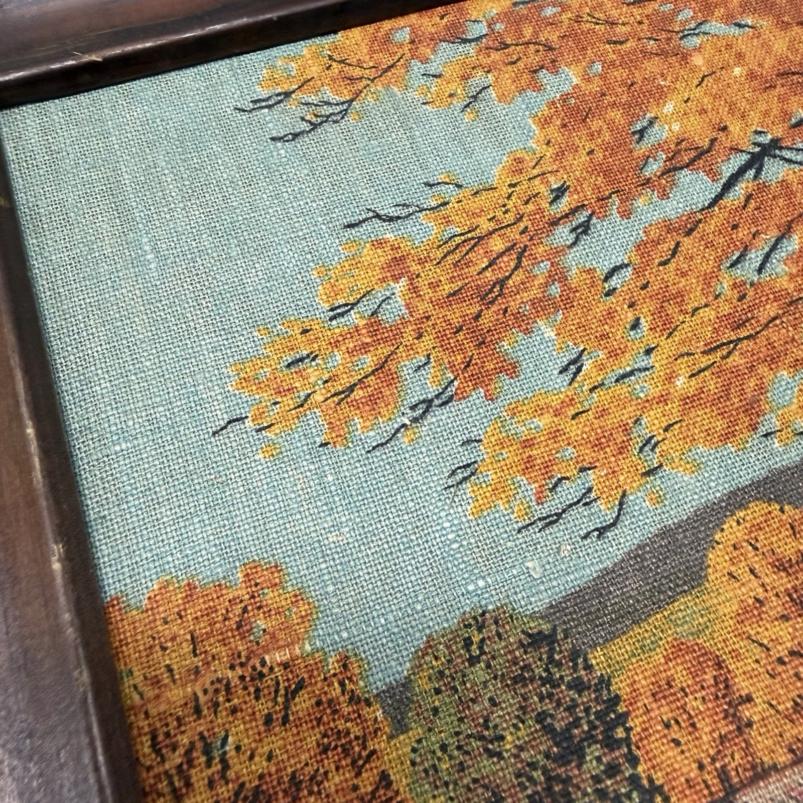 Vintage R Batchelder Barn Scene Linen Print Kaydee Framed
