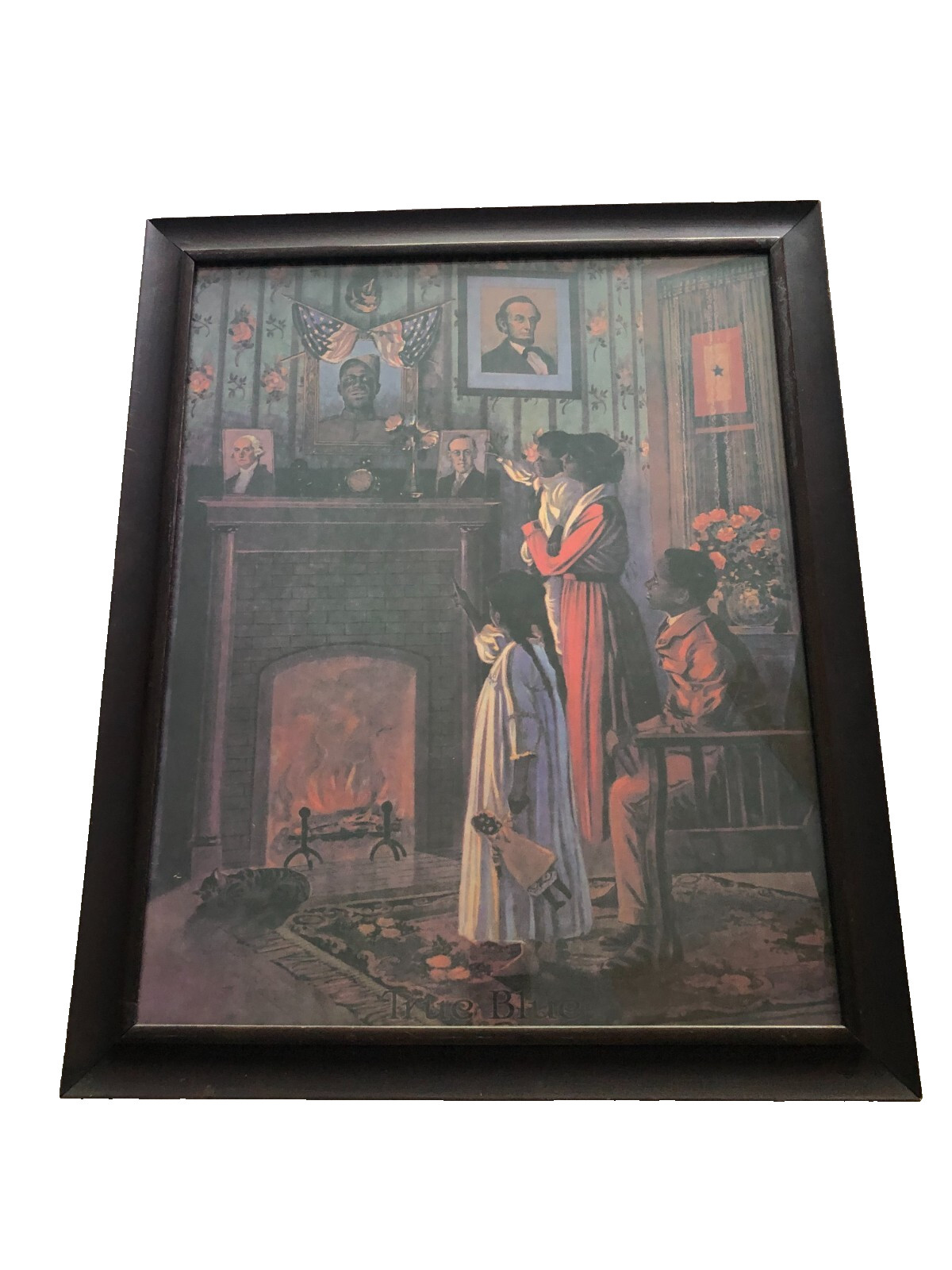 Antique TRUE BLUE WW1 lithograph by Henry R. Renesch in antique frame wavy glass
