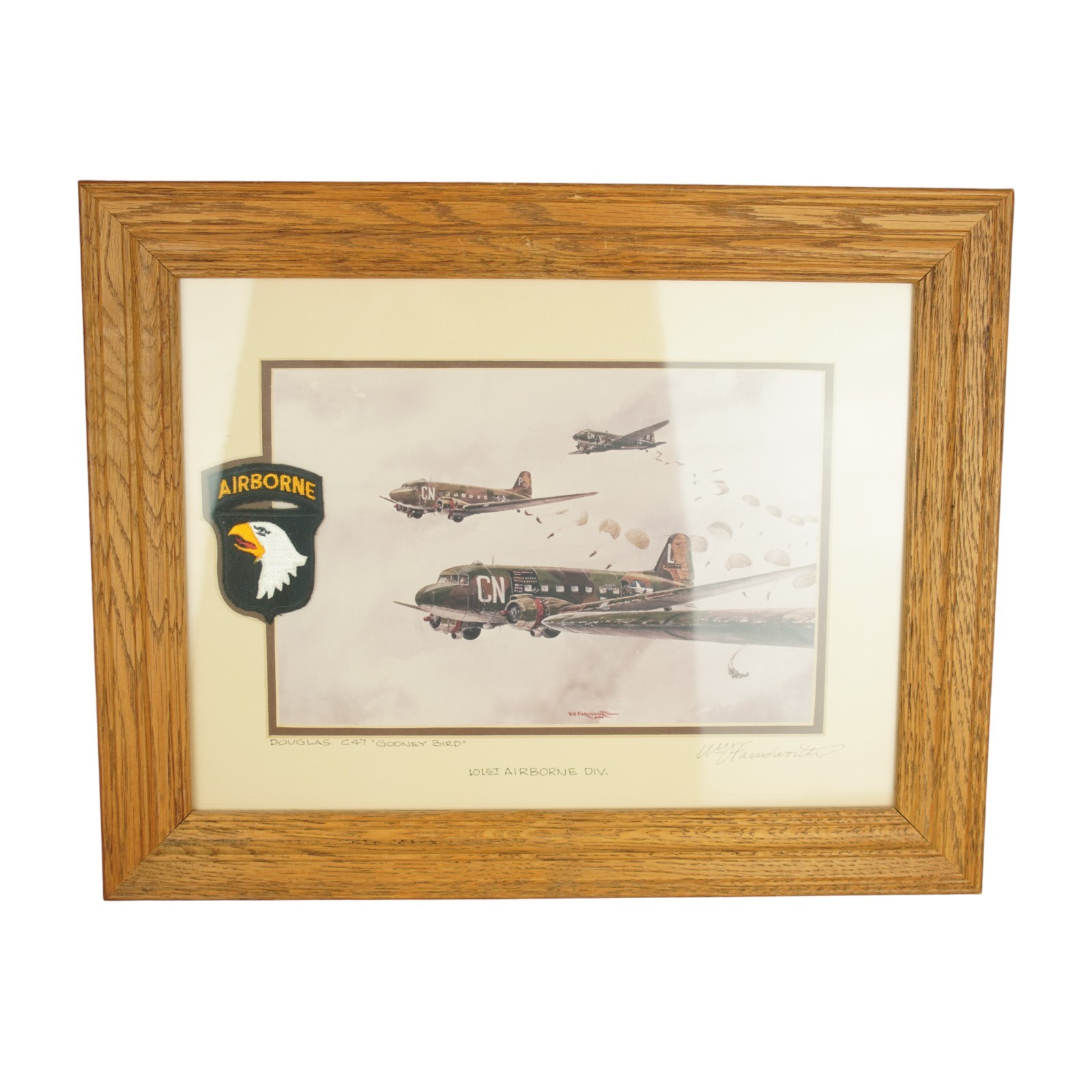 Signed WWII C-47 Gooney Bird Aviation Art Print – 101st Airborne Division Framed