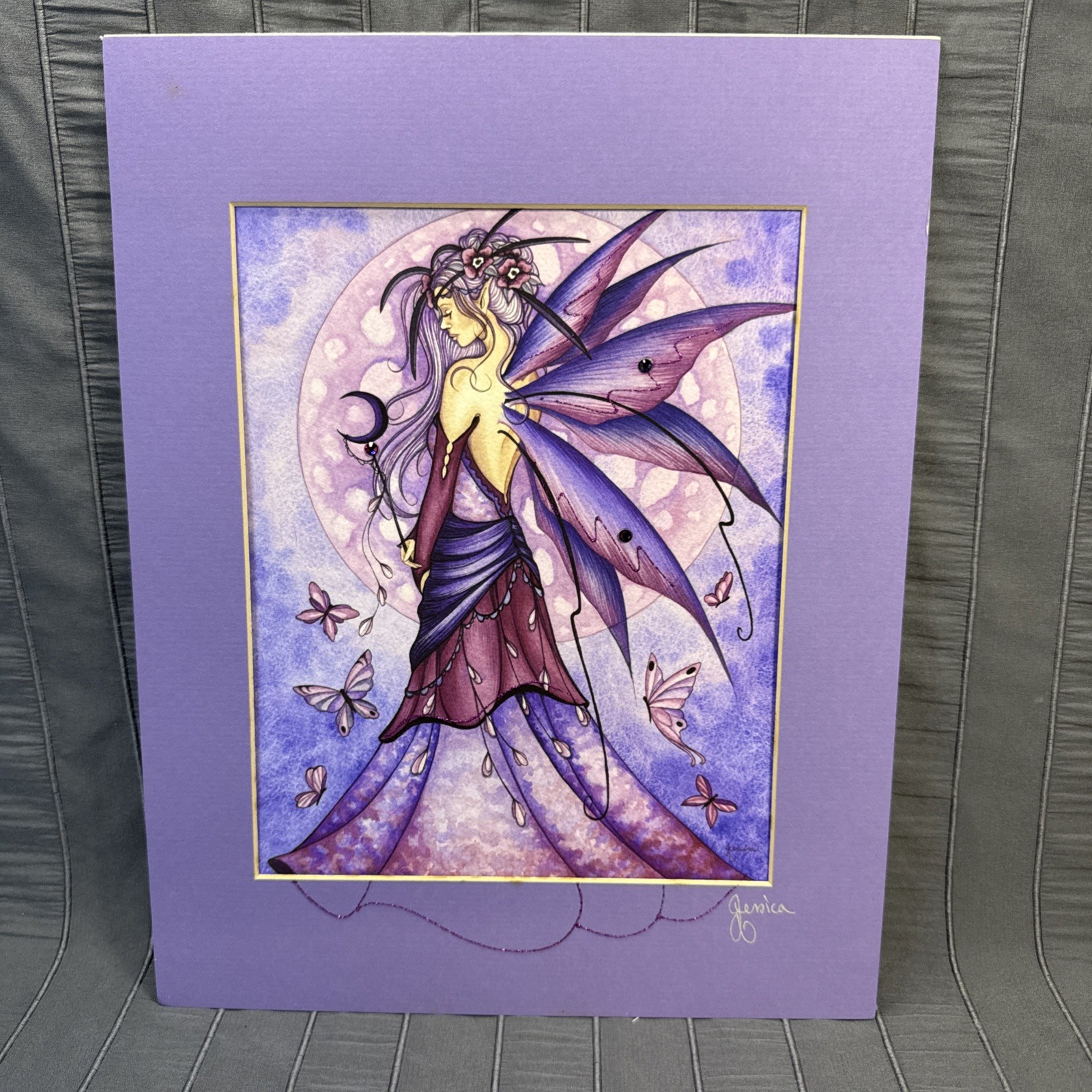 Jessica Galbreth Embellished Giclee Print “Lavender Moon” Signed 11″ x14″.
