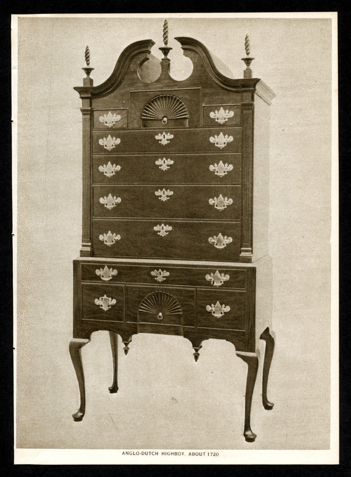 Picture of ANGLO DUTCH HIGHBOY 1700s furniture – 1914 Sepia Photogravure