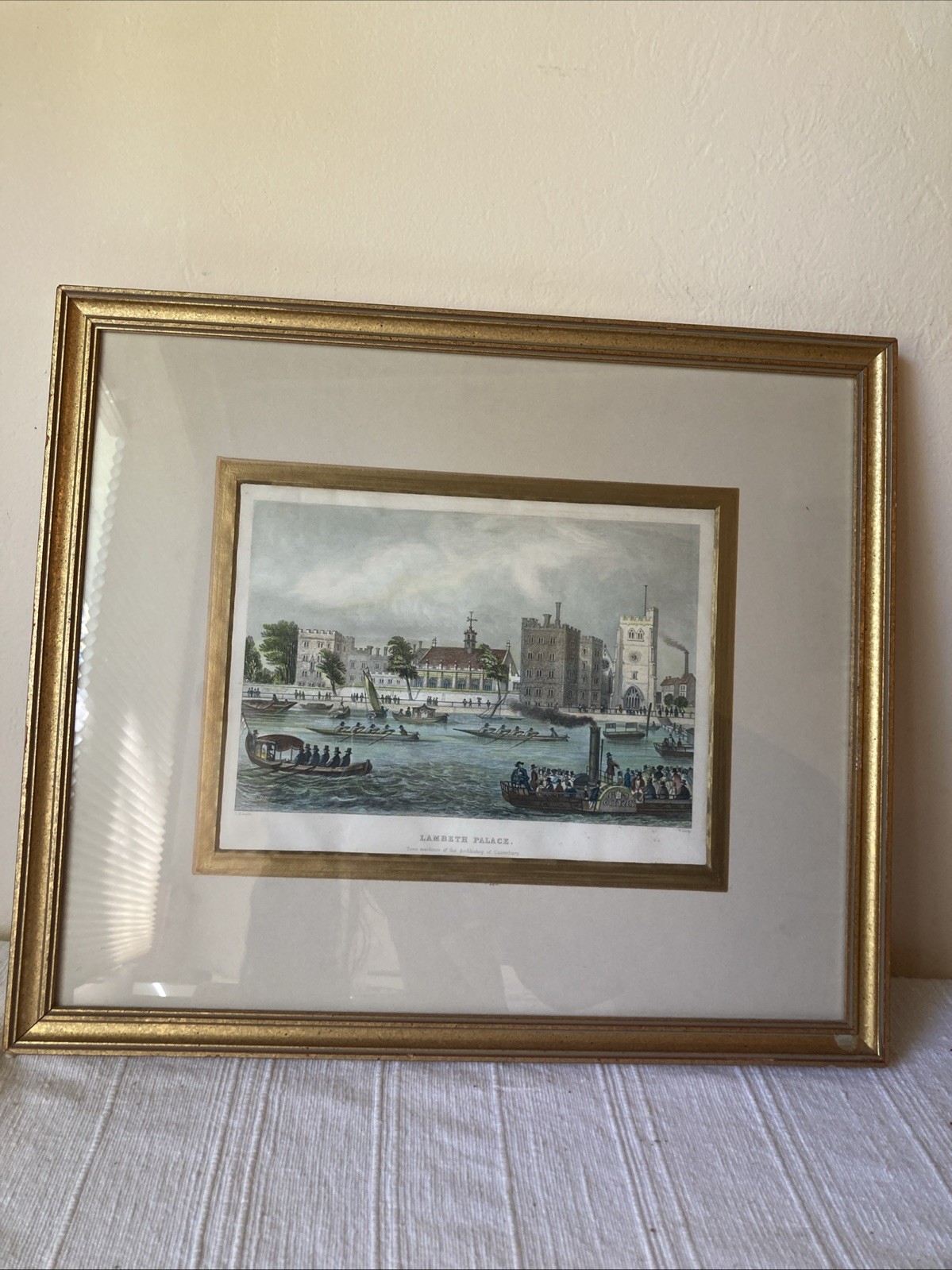Vintage Hand Colored Steel Engraving Lambeth Palace T.H. Jones London England