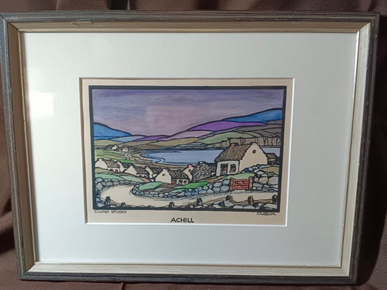 Dublin,Hand Colored Wood Block Print