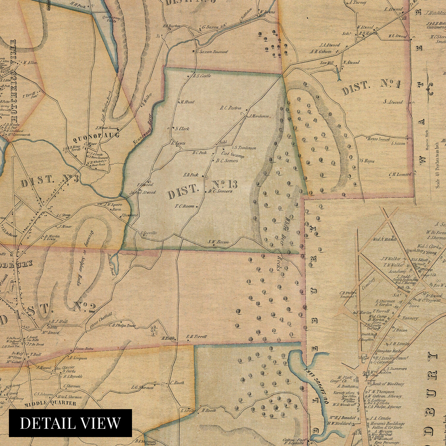 1853 Woodbury Town Map – Vintage Litchfield County Map of Connecticut Wall Art