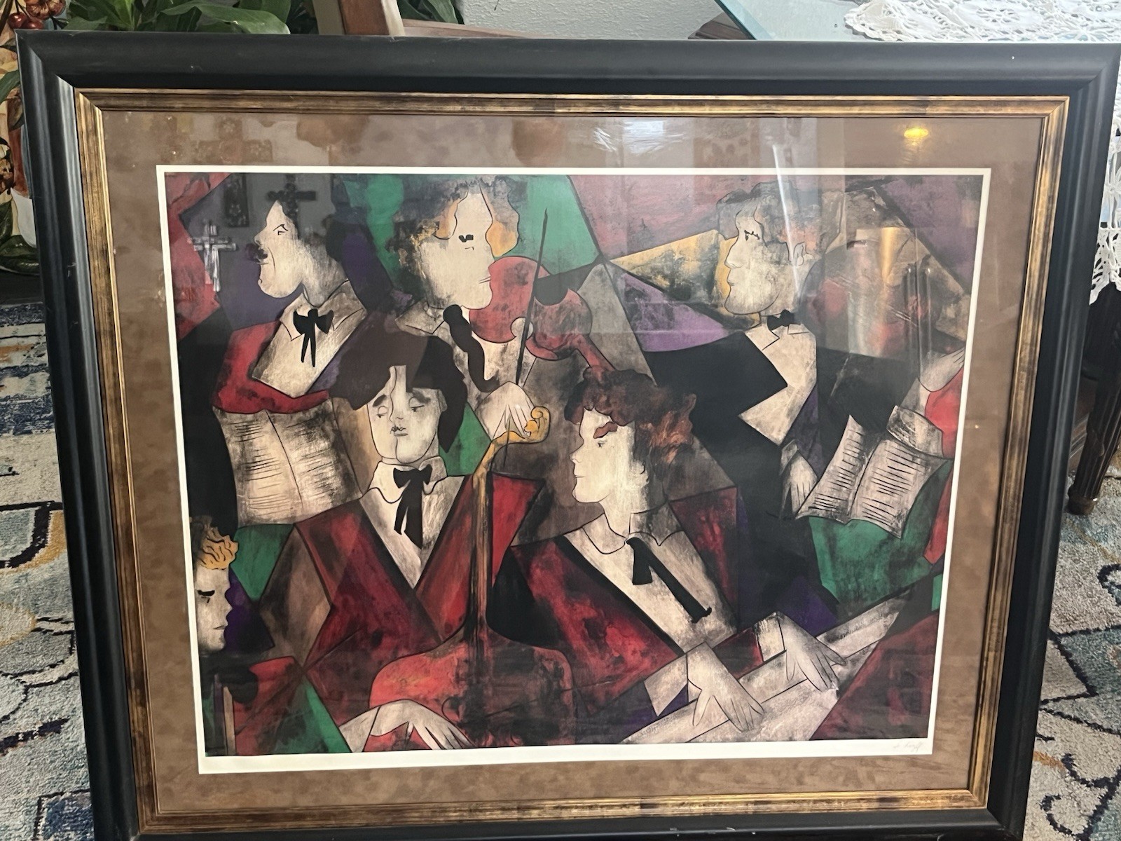 Seriolithograph LINDA Le KINFF ~ “GRAND ORCHESTRE” MUSICANS FRAME 25×31” COA
