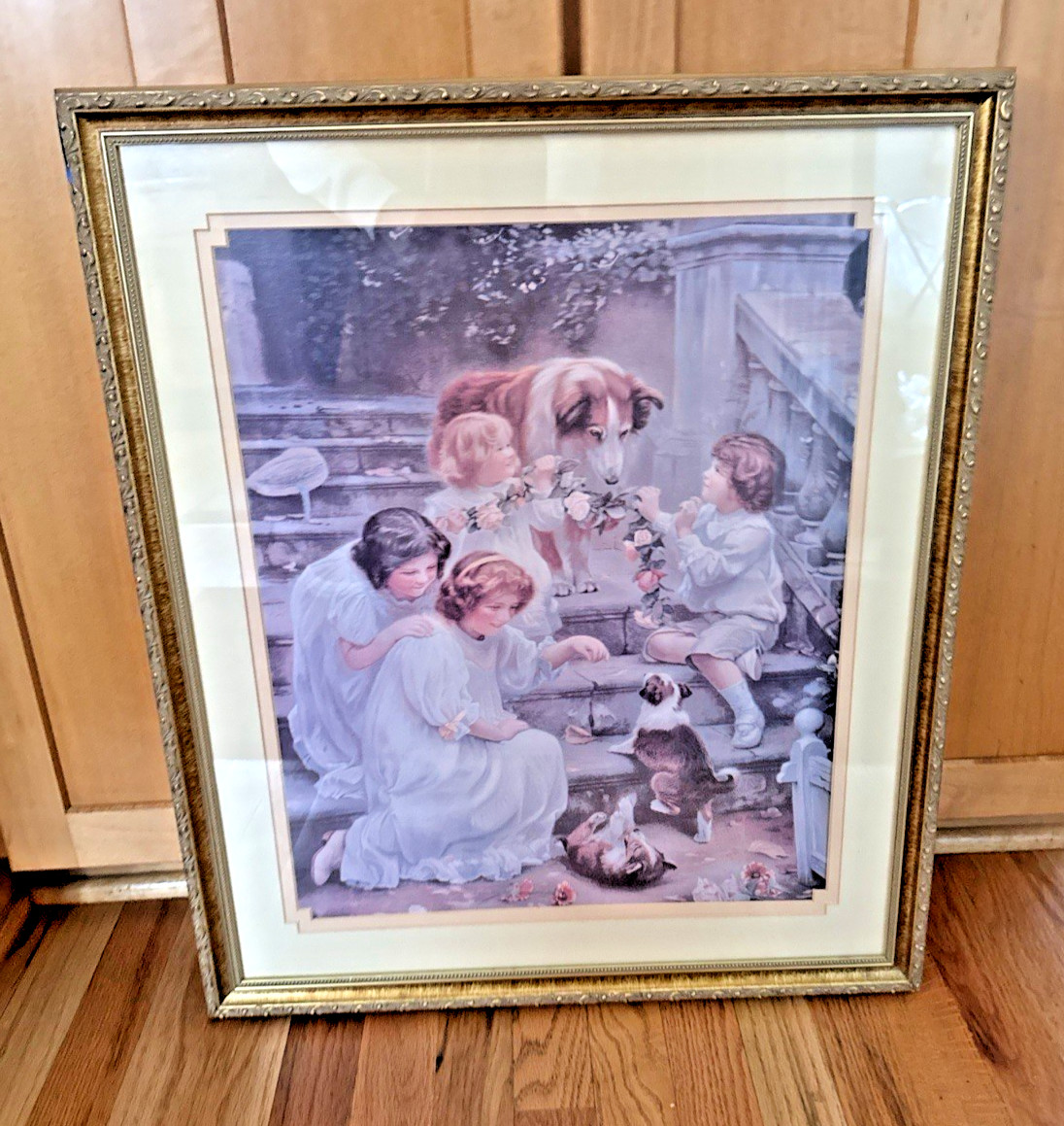Vintage Arthur J Elsley “Try Again” Framed Victorian Children Dog Print