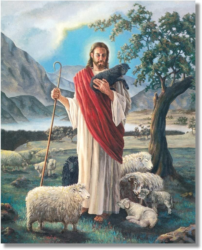 Jesus Christ Shepherd with Lambs 5X7 PREMIUM GLOSSY Print READY TO FRAME