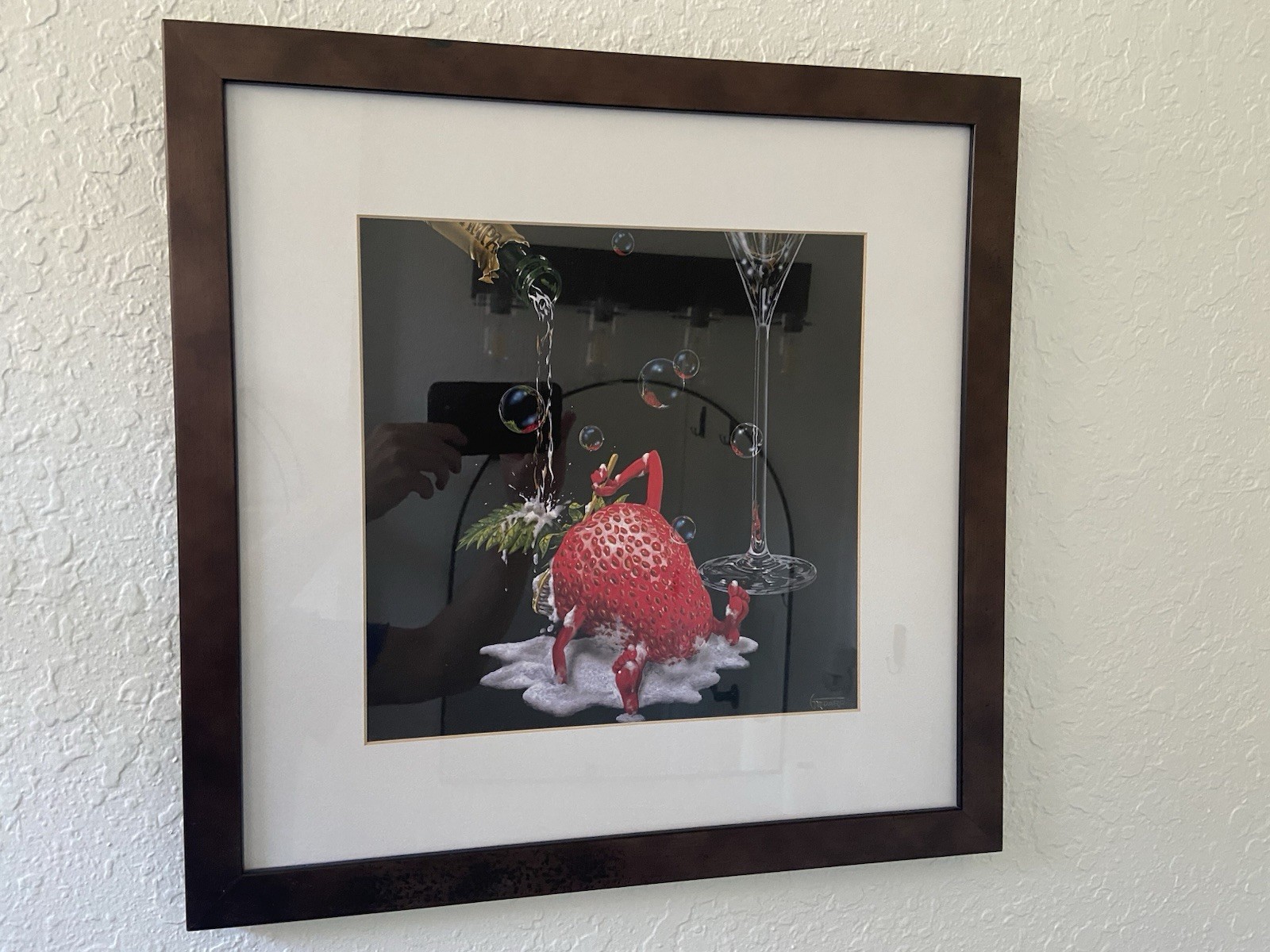 Michael Godard Framed Strawberry Martini Glass Bubbles Calendar Framed 16 x16