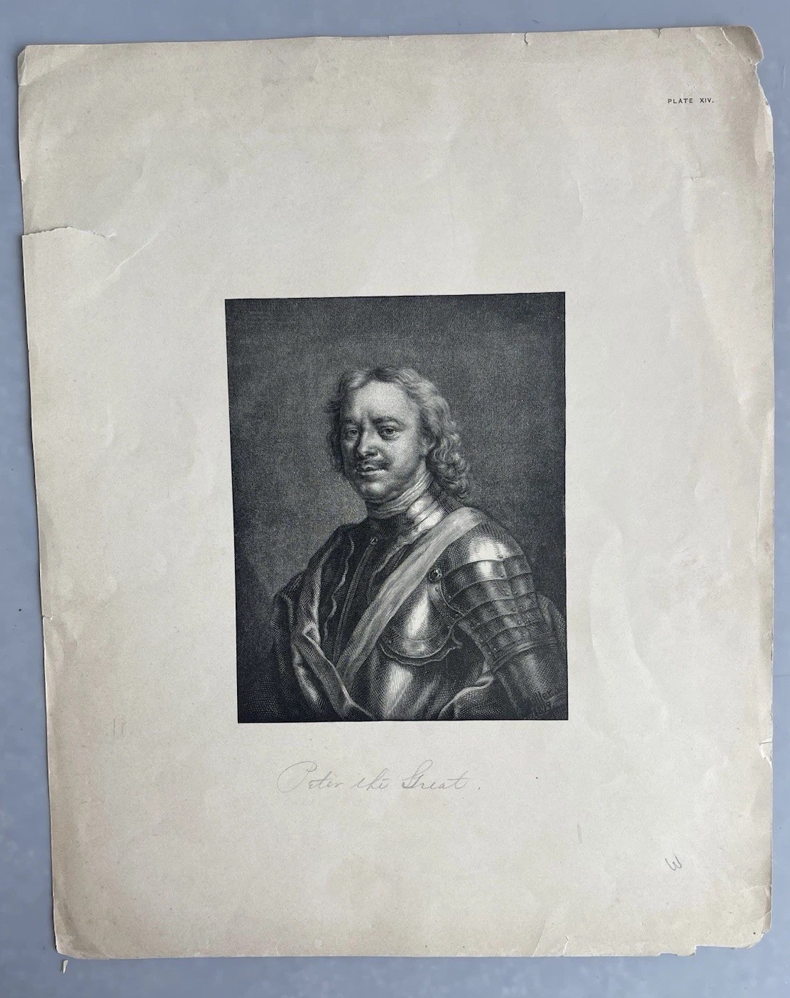 Original 1879 Peter the Great Engraving A. Muller Plate XIV Antique Print