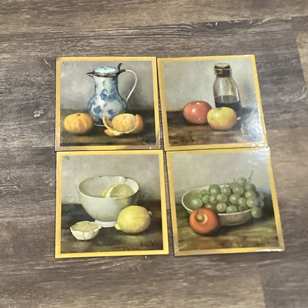 VTG Henk Bos Framed Fruit Still Life Print Wooden Frame Set of 4 Artist Signed