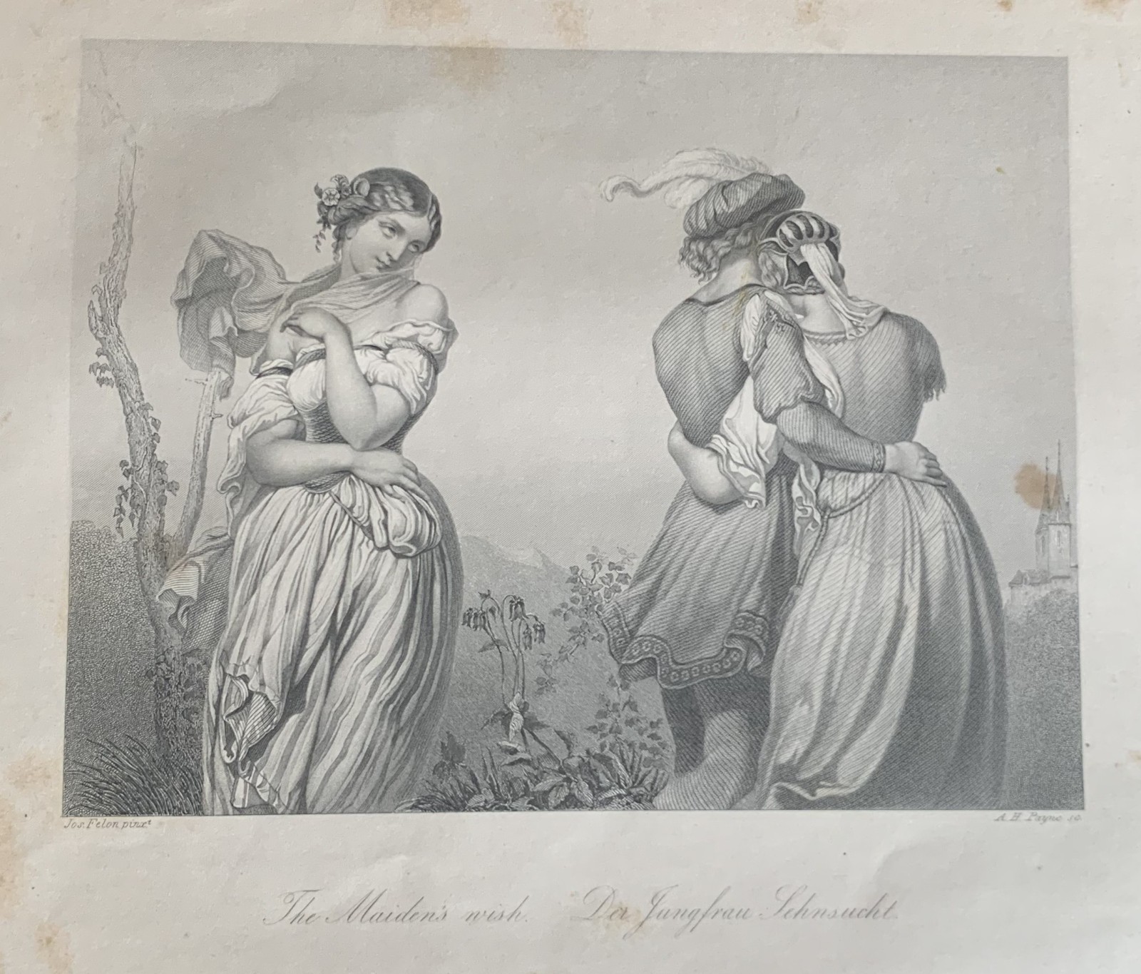 steel engraving The Maiden’s Wish Frédéric Chopin Joseph Felon painter 1851