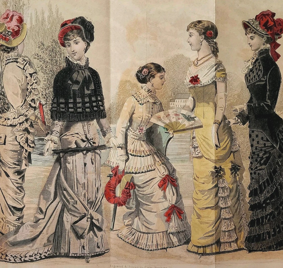 1881 The Private Park Hand Colored Engraving Victorian Women’s Fashion DWQQ21