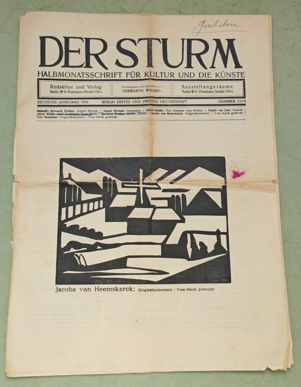 Der STURM, 1915-13/14: Jacoba van Heemskerck, Fritz Baumann: 2x orig. print !