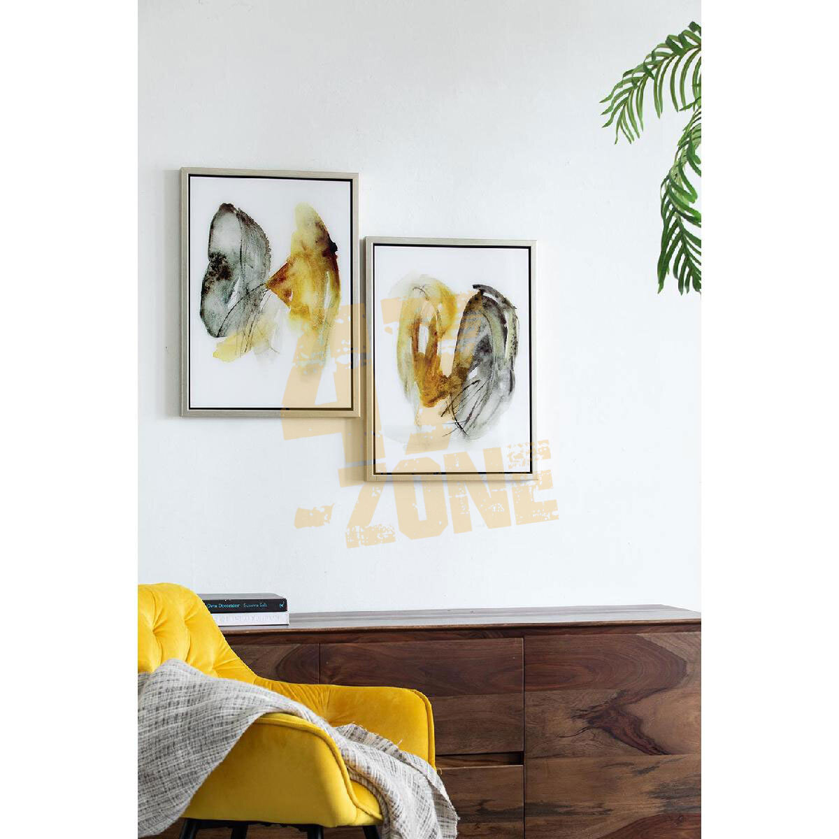 S/2 Printed Acrylic Wall Art Black Yellow Indoor Outdoor Living Dining Room