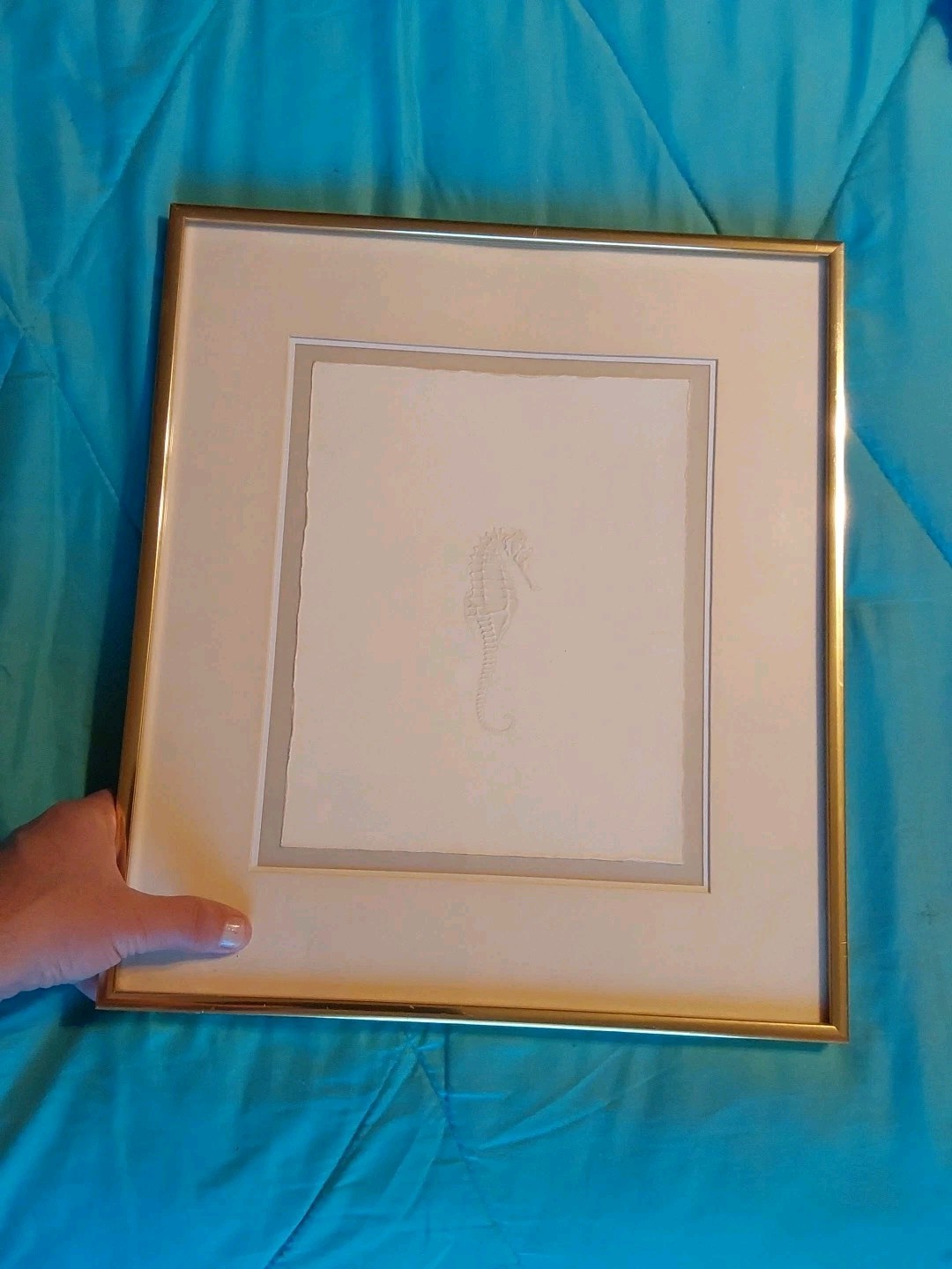 Vintage Framed Embossed Seahorse Paper Art Framed 16.25″ X 14.25″