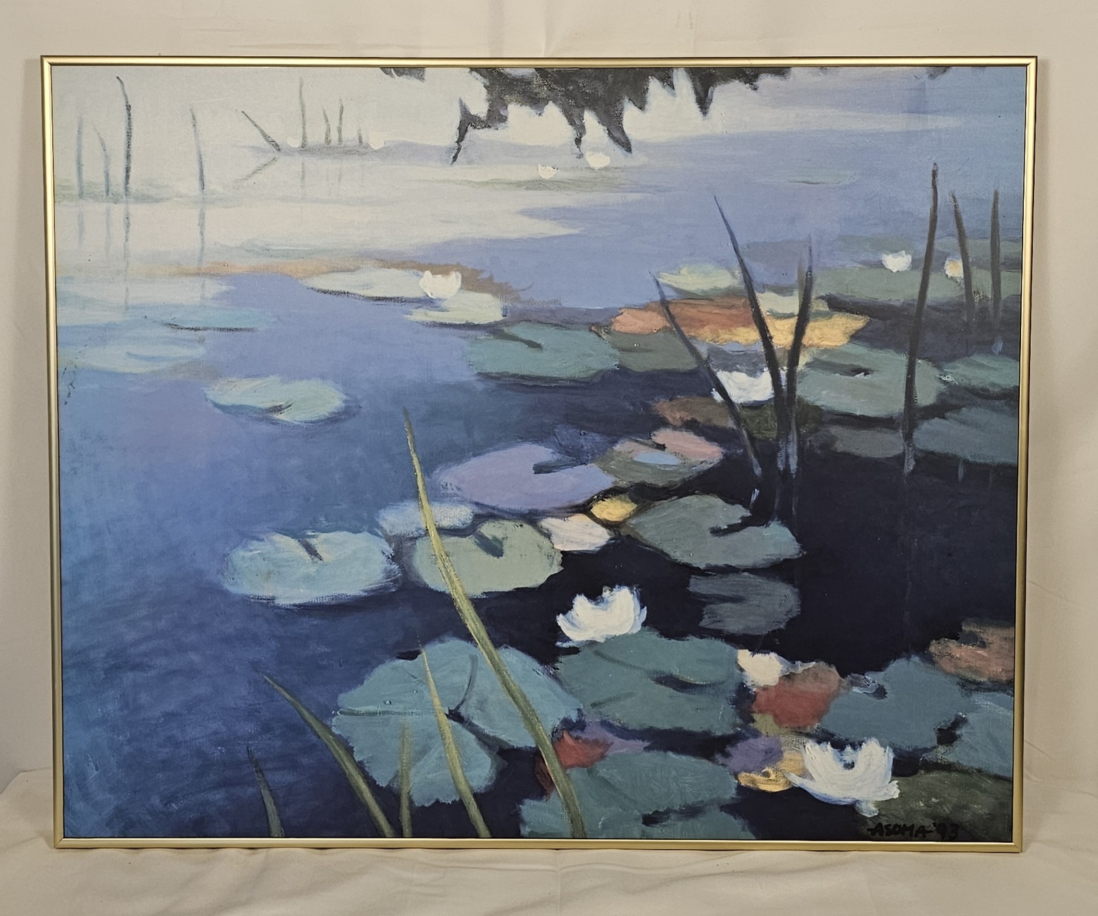 WATER LILIES by Tadashi Asoma 27″ x 22″ Framed Japanese Modern Print On Board