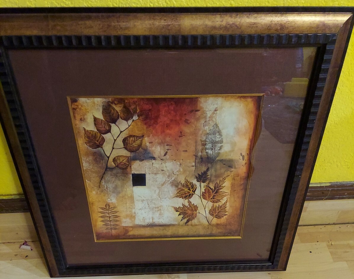 DOUGAL AUTUMN LEAVES MATTED FRAMED PICTURE DECOR MADE IN CANADA 24.5″ X 24.5″