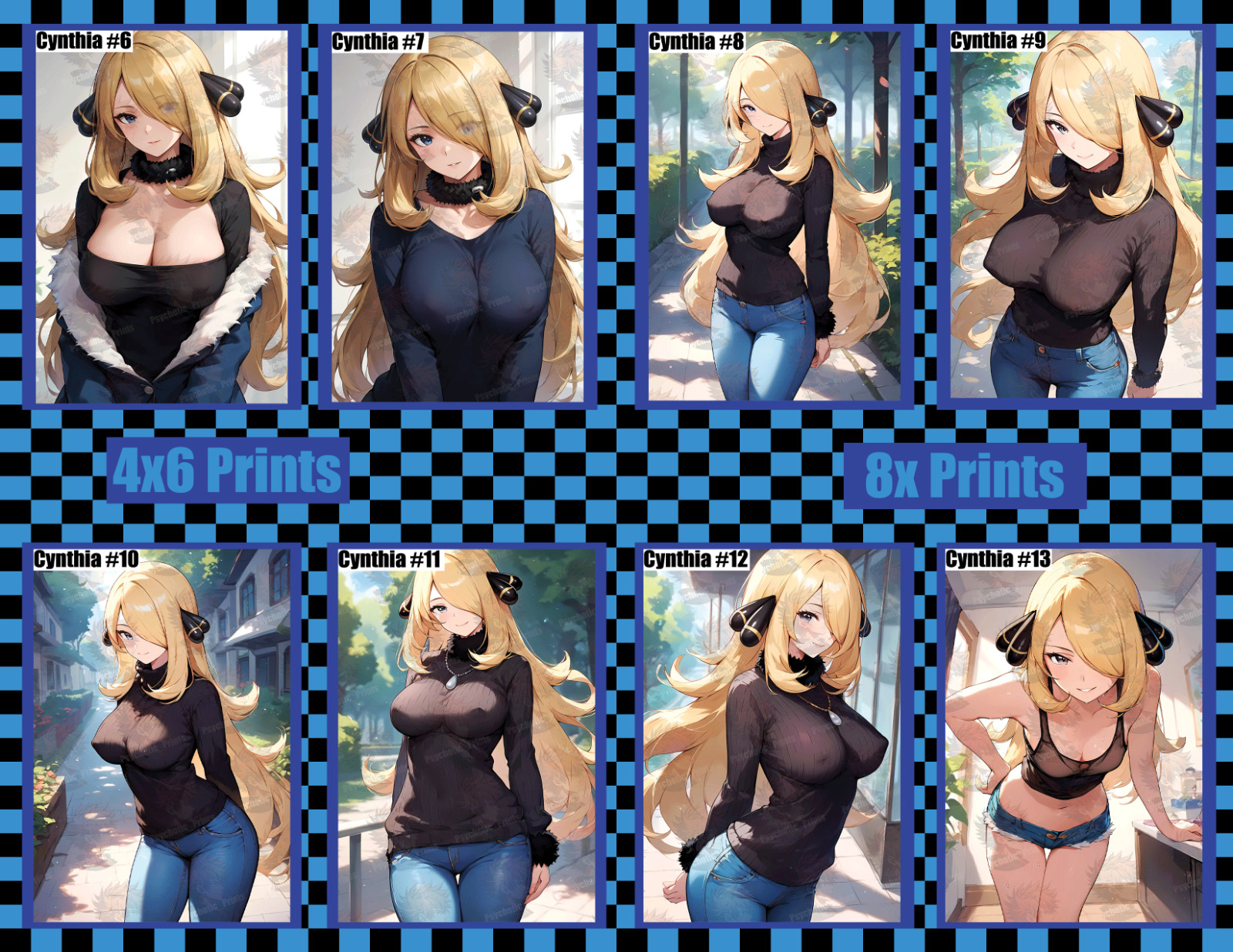 8x SFW Cynthia (pokemon) Anime Waifu 4×6″ Glossy Art Prints