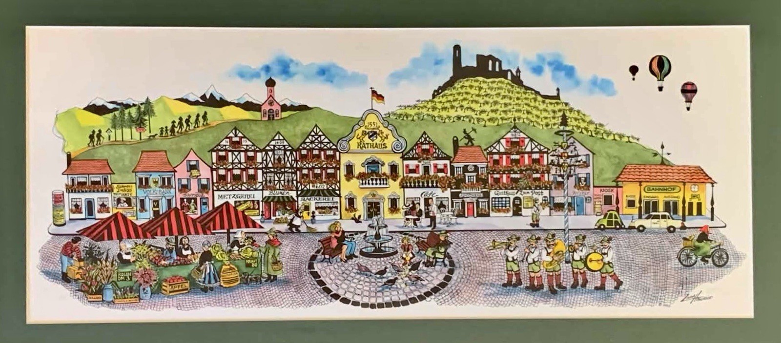 Antique Linda Howard Signed Limited Edition Framed Town Print 1990 322/1500