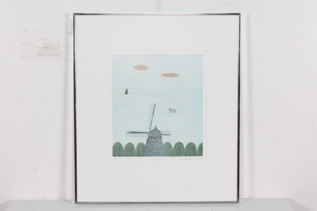 Keiko Minami “Windmill” Etching Signed Framed ED100 Art Japan 11.2×12.5in