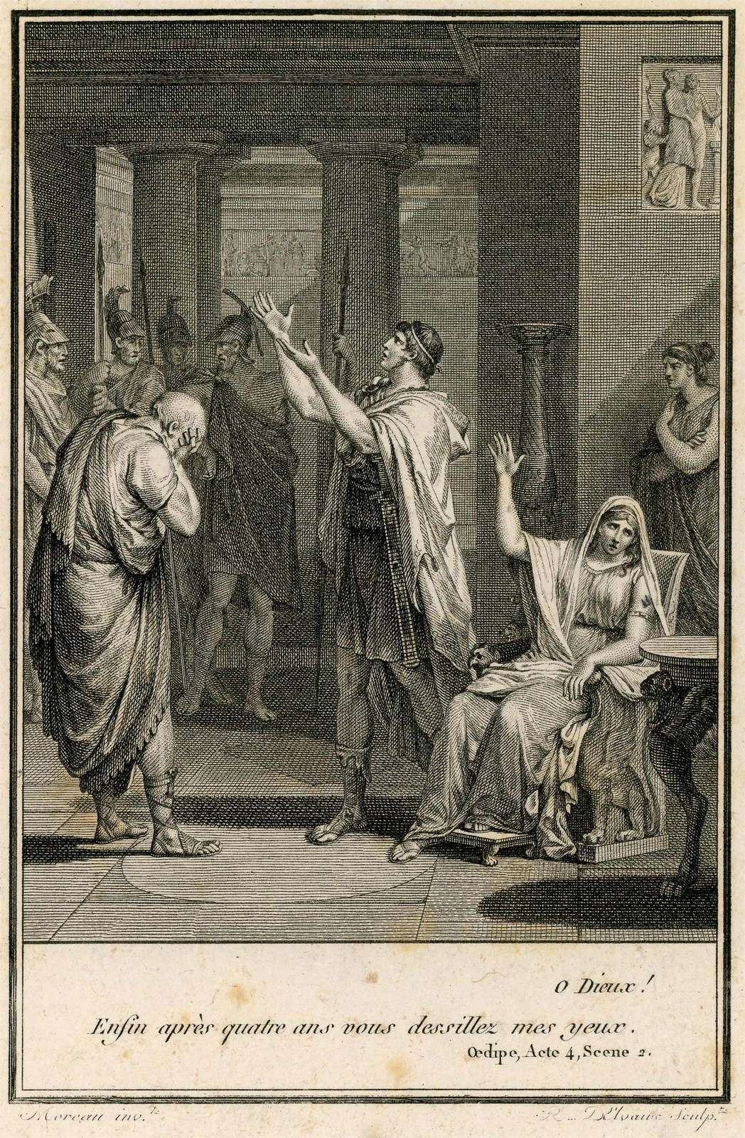 Illustration Voltaire Oedipus French steel engraving Remi-Henri-Joseph Delvaux