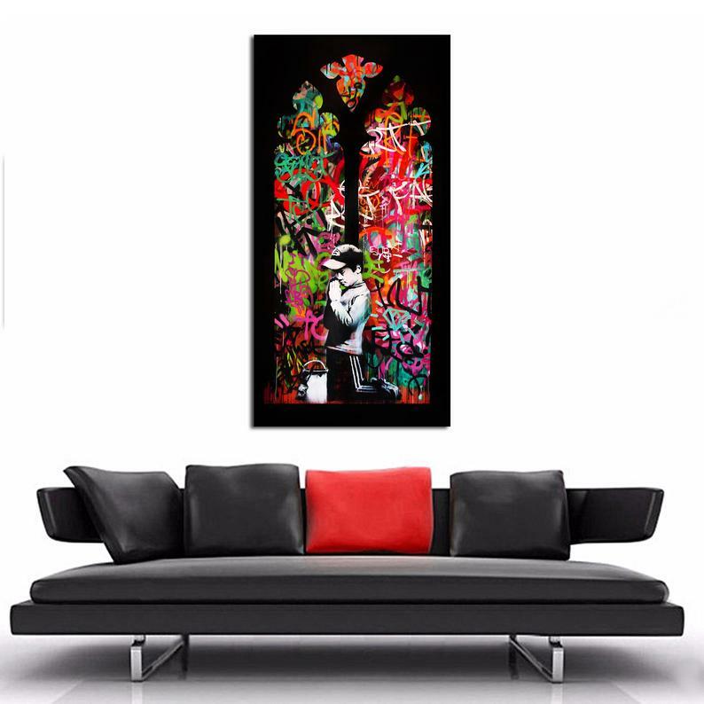 Banksy Cathedral Street Art Prayer 36×18 HD Canvas- Ready to Hang