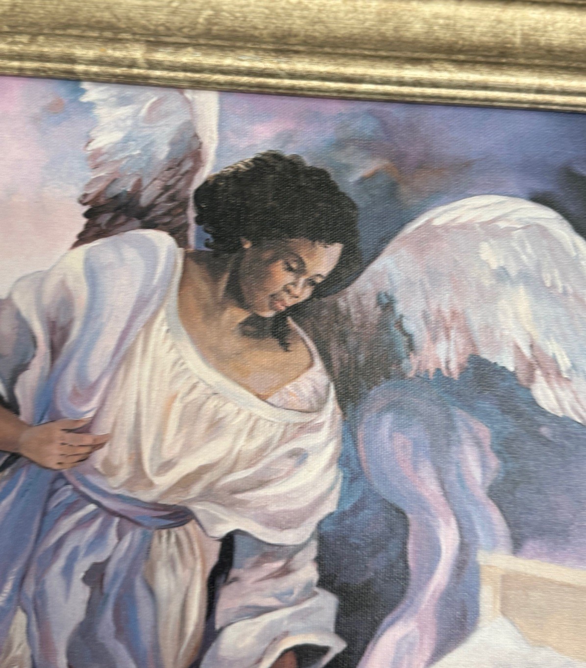 G ROSE AFRICAN AMERICAN GIRLS ANGEL WITH BLACK GIRL ON CANVAS PAINTING