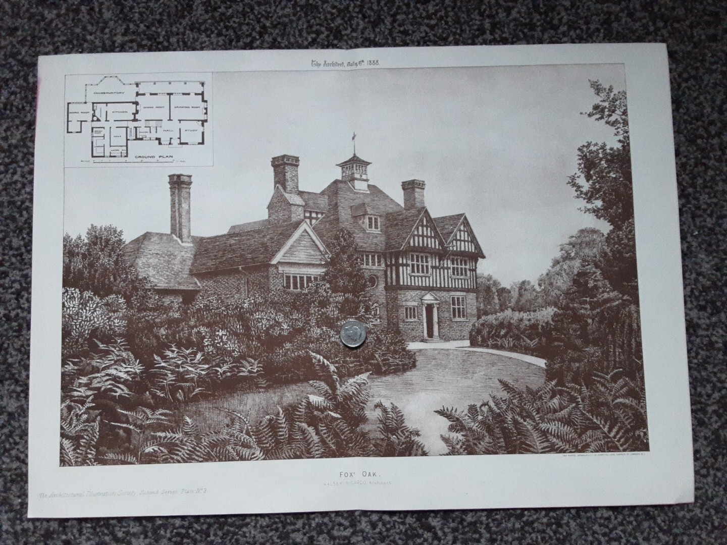Antique Print Fox Oak Arts And Crafts House Surrey Halsey Ricardo Architect 1888