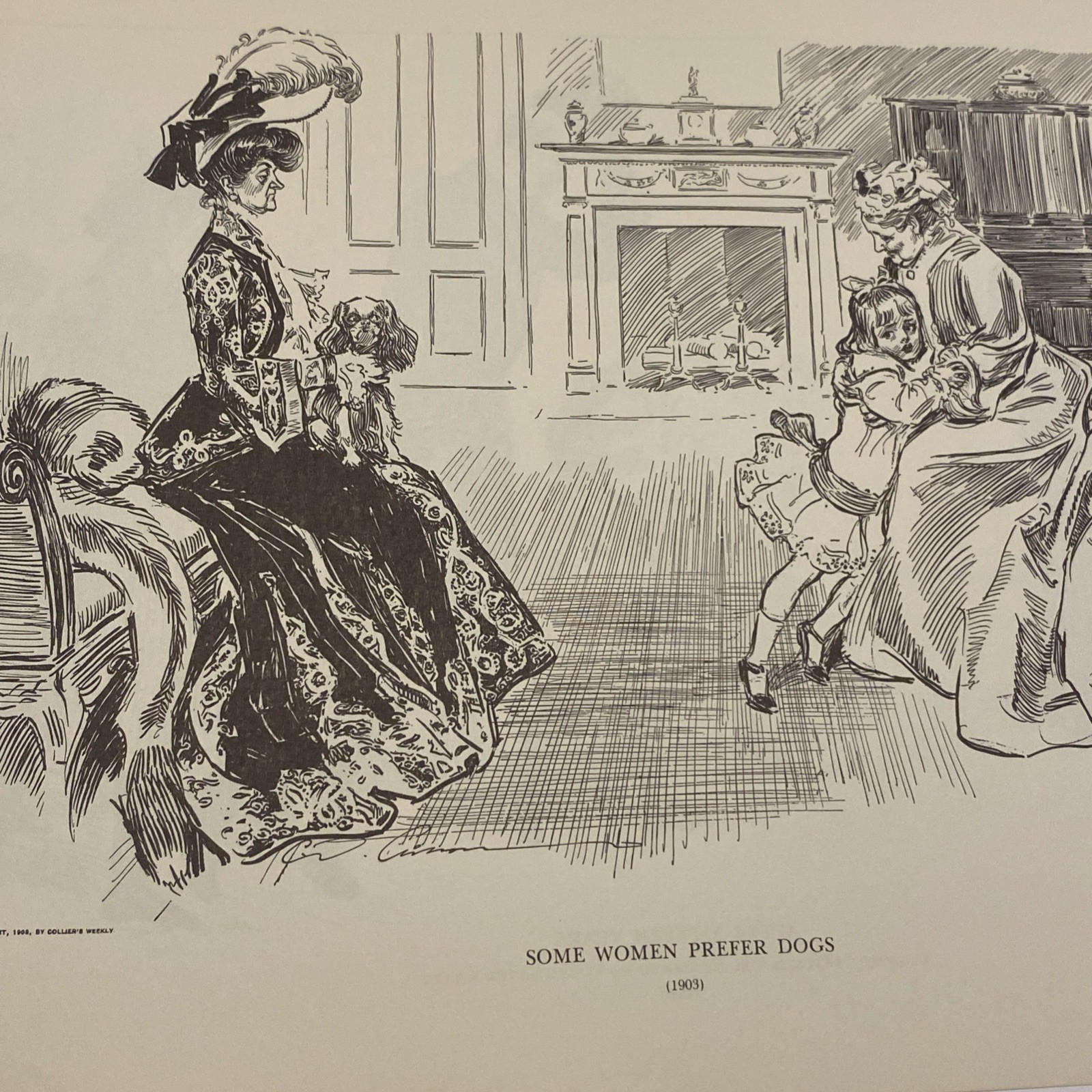 1900’s Antique Art Print SOME WOMEN PREFER DOGS Charles Dana Gibson Girls