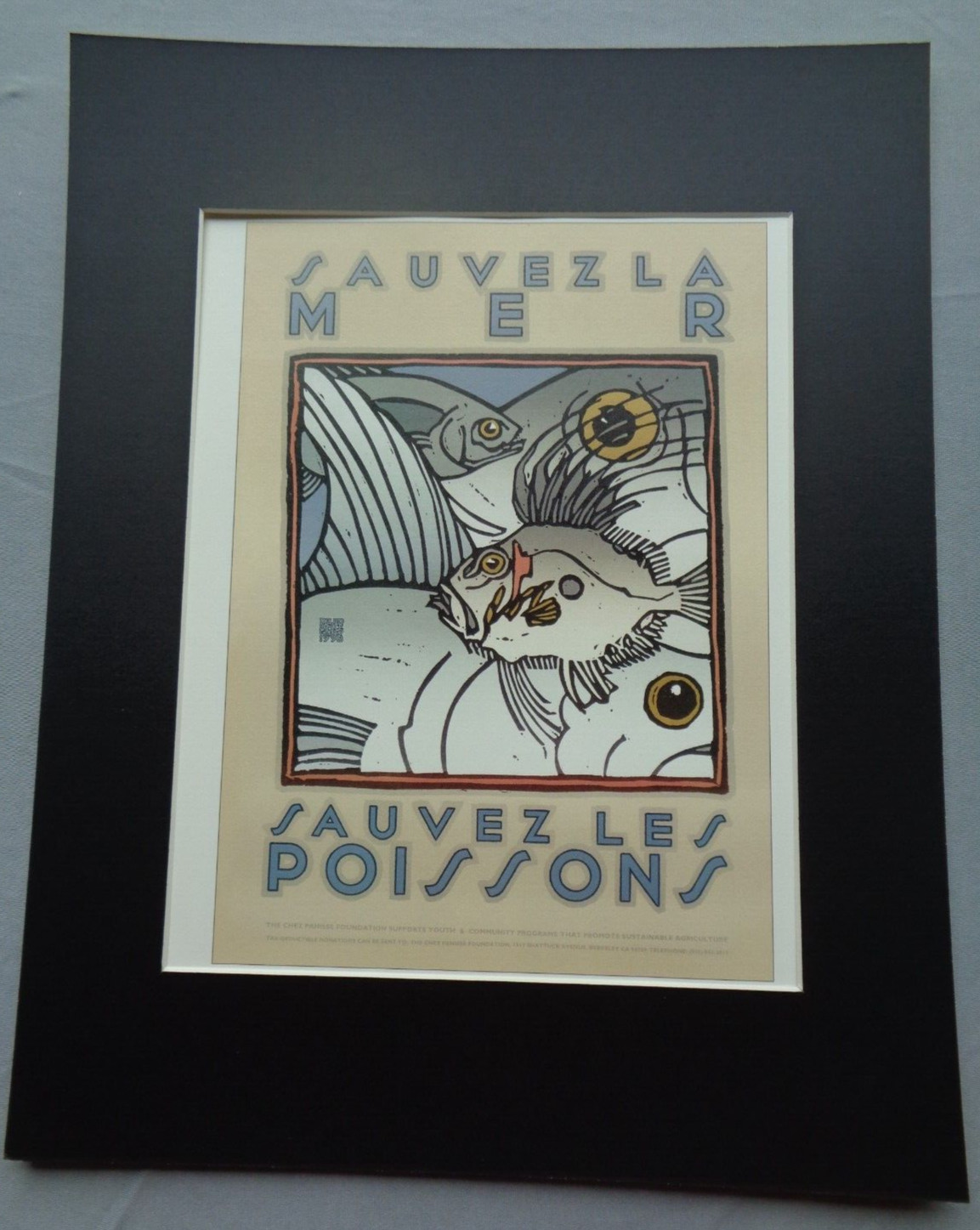 David Lance Goines Sauvez La Mer Chez Panisse Fish Matted Art Print Save the Sea