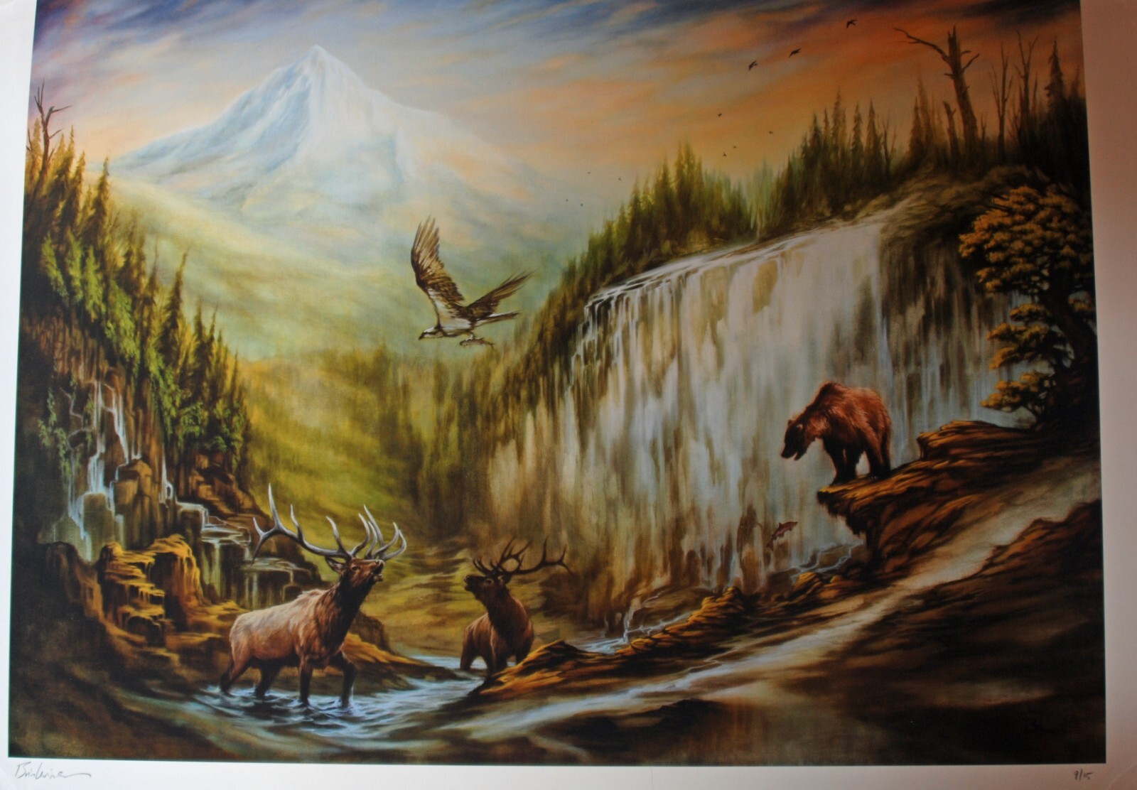 Brin Levinson OREGON Wilderness Art Print S# 9/15 Landscape Elk Bear Eagle 2015