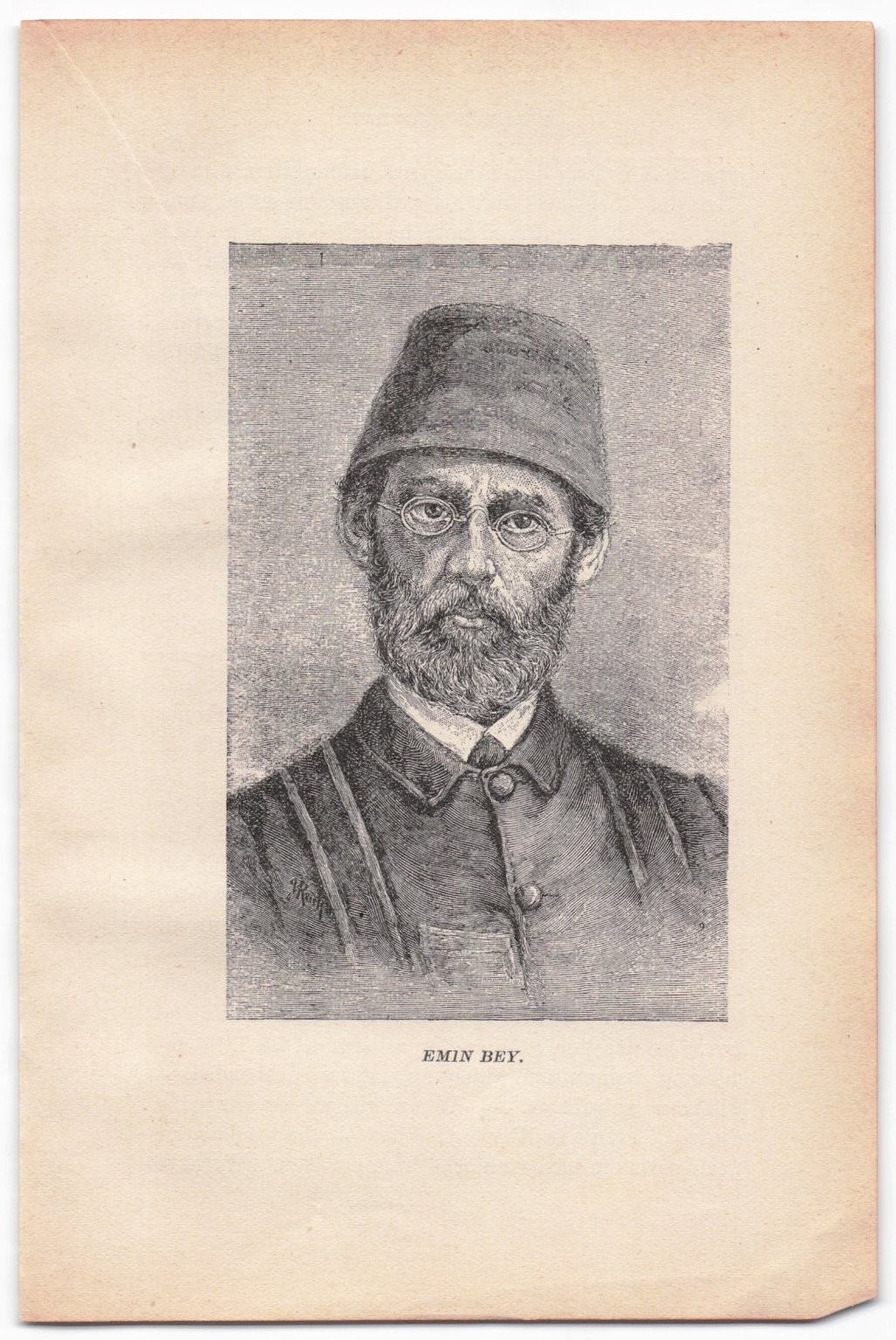 Vintage Emin Bey Portrait Engraving Art Print 1880s Victorian Book Illustration