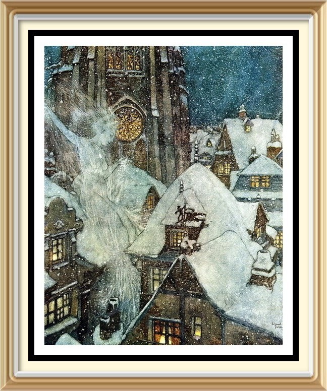 Original c1975 EDMUND DULAC Print Christmas Snow Queen Fairy MANY WINTER’S NIGHT
