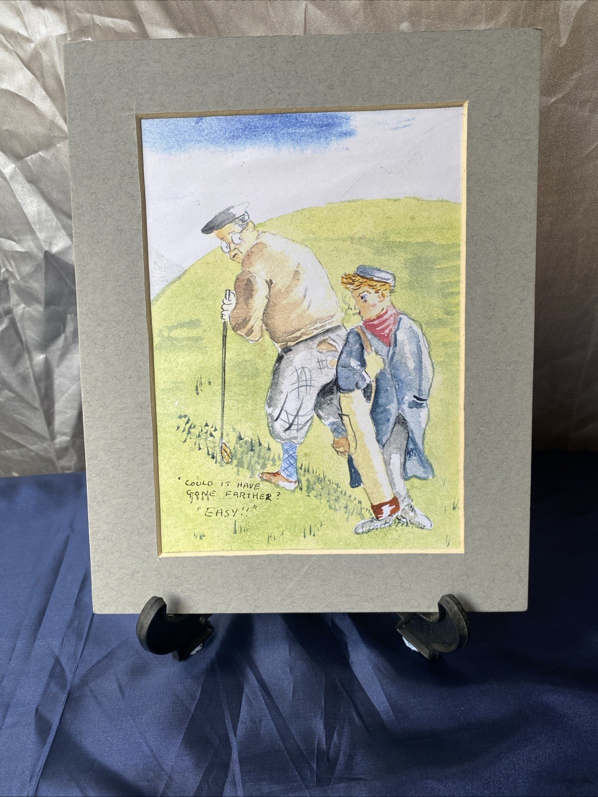 Vintage Caricature Golf Scene Art Print On Card. Clean In Sleeve. 19x24cm VGC