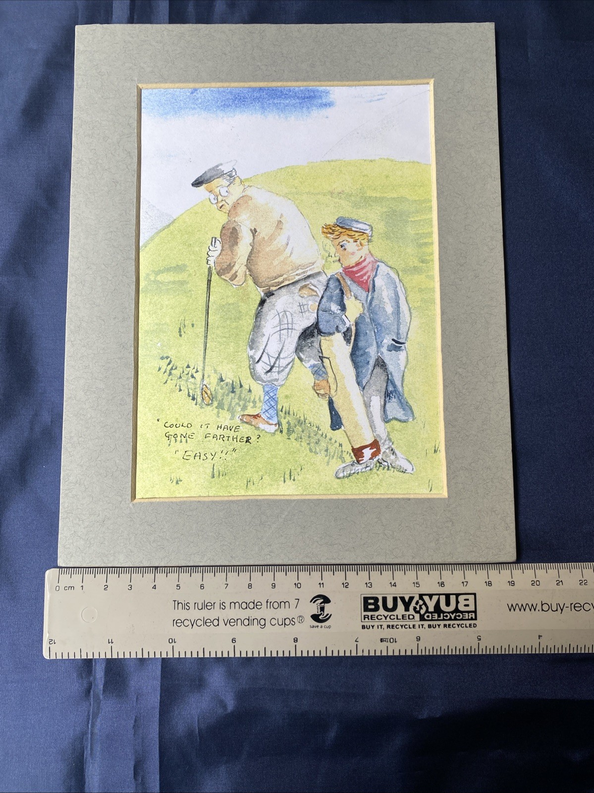 Vintage Caricature Golf Scene Art Print On Card. Clean In Sleeve. 19x24cm VGC