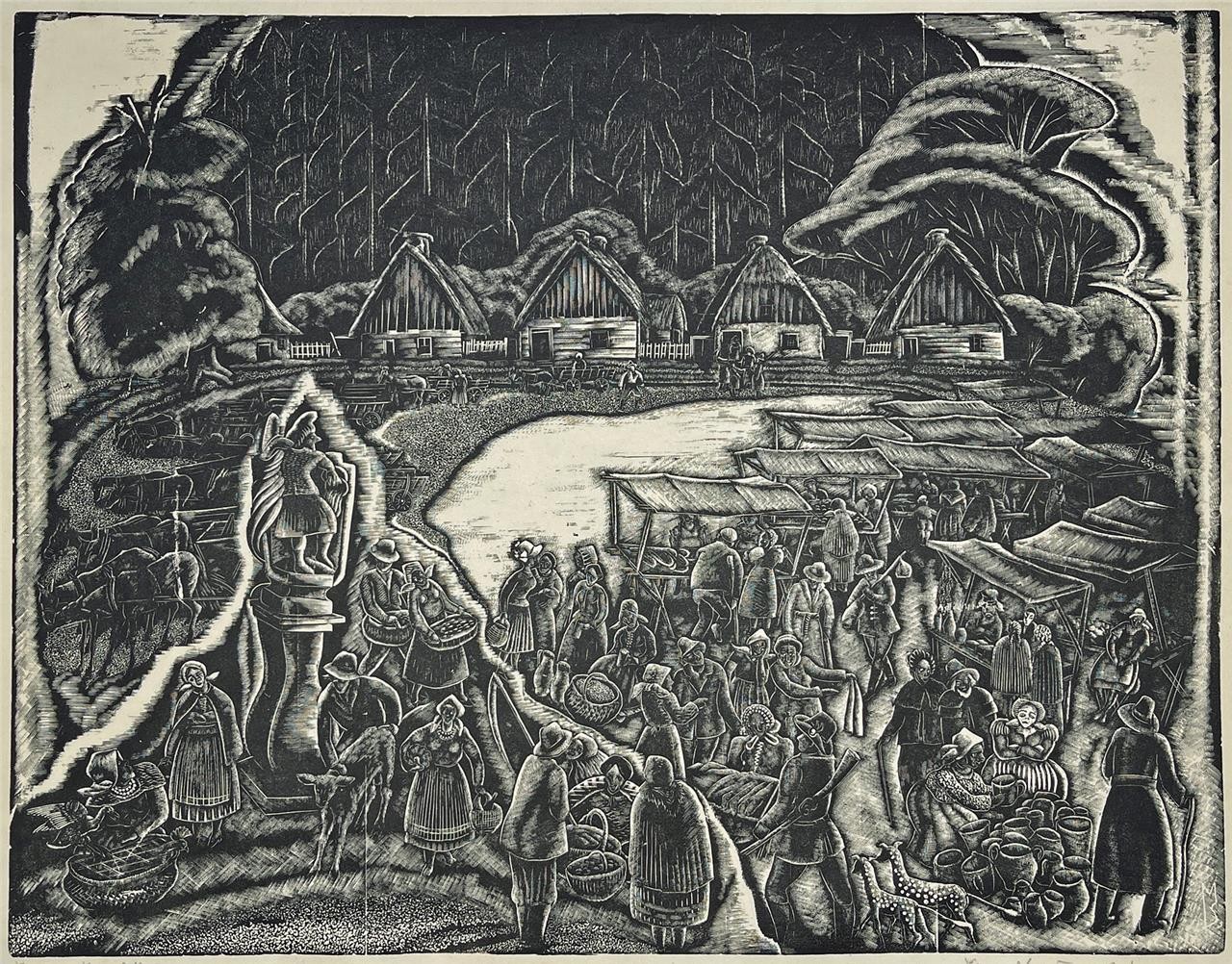 Stefan Mrozewski (1894-1975) Woodcut Signed In Pencil – Village In Poland – 1932