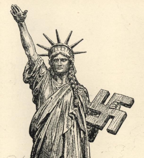 RARE 1938 BRITISH CARTOON: Statue of Liberty – FASCIST AMERICA? Nazism – FREEDOM