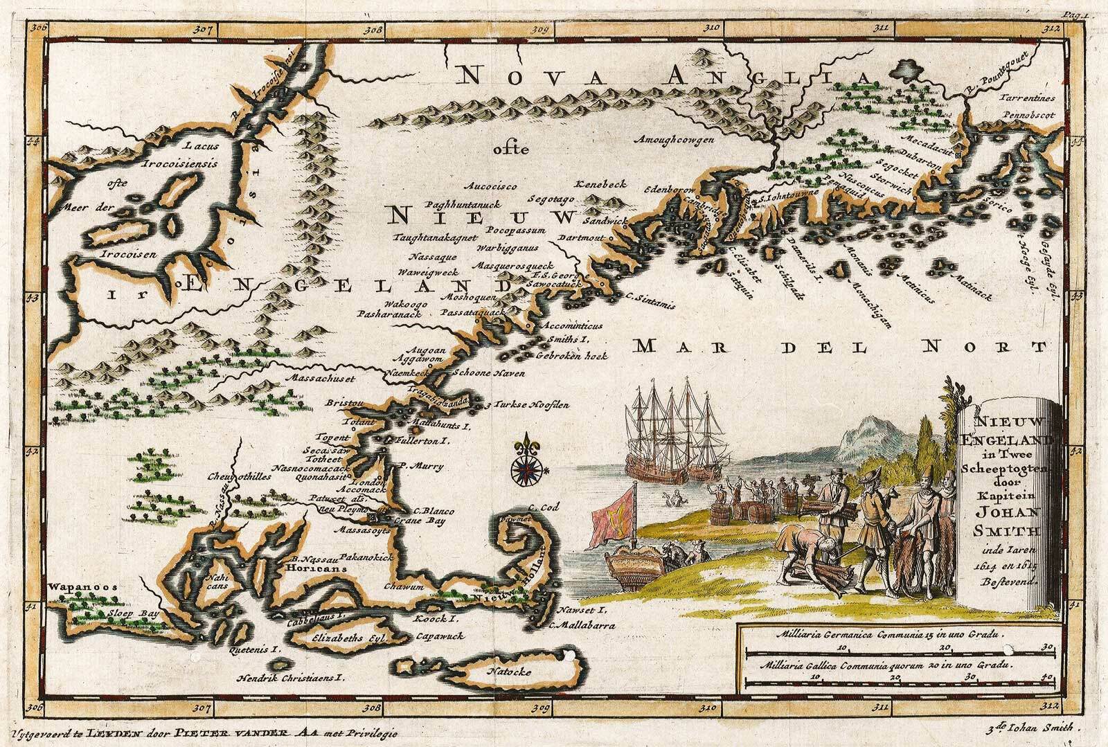 1707 New England Map Illustrated Wall Art Poster Print Home Office Decor Artwork