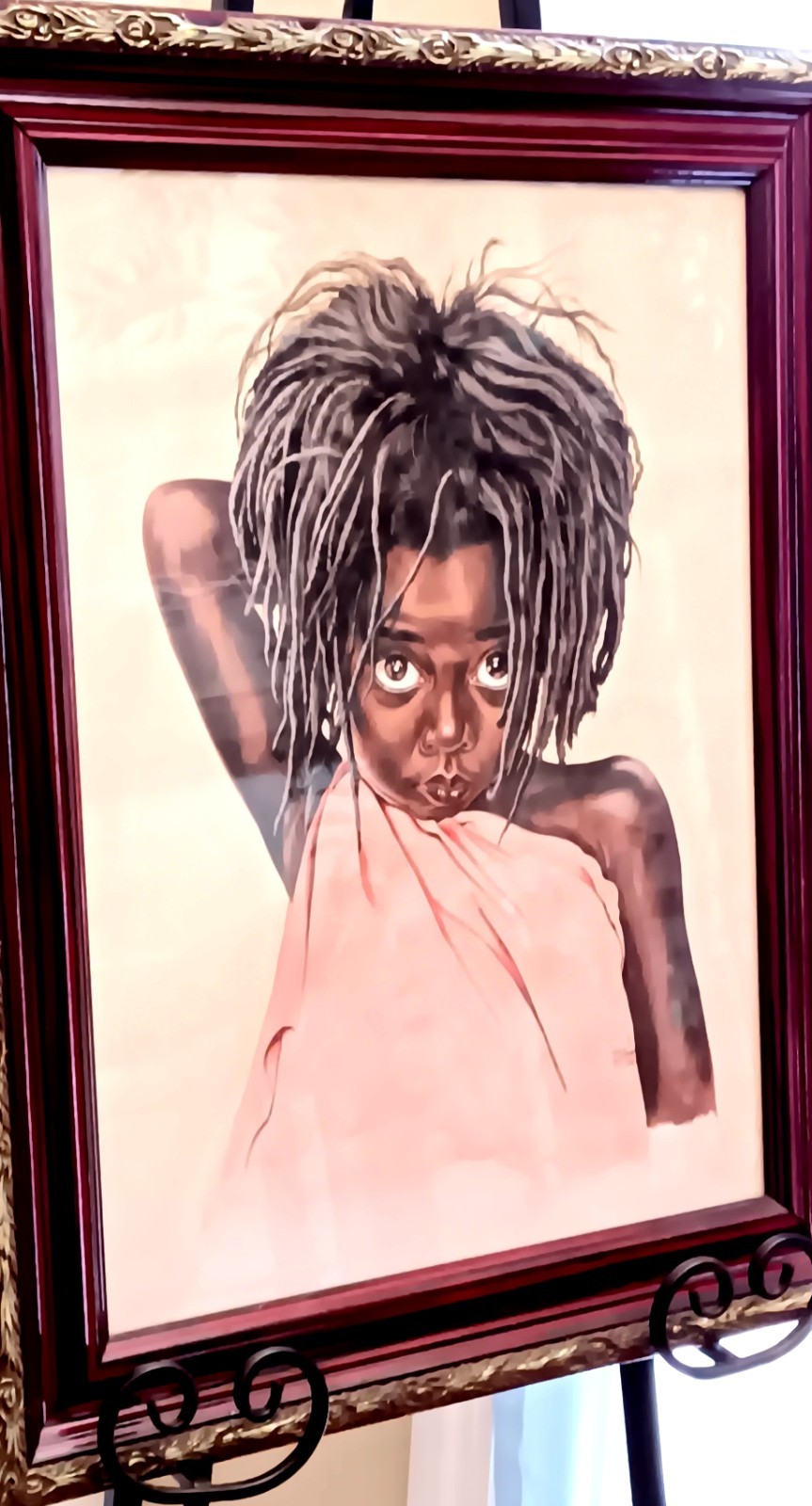 Tom McKinney 1988 Pretty Eyes Signed Framed Litho Watercolor Print 24 X 18 Vtg