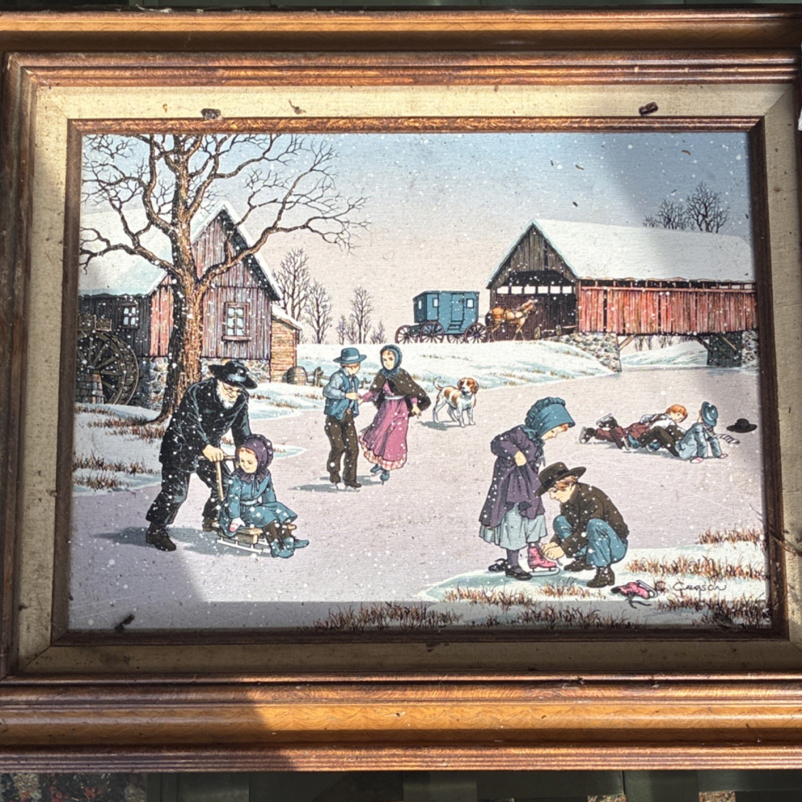 Framed Americana Rural Life Prints Set Barns Farming Children Animals Landscape