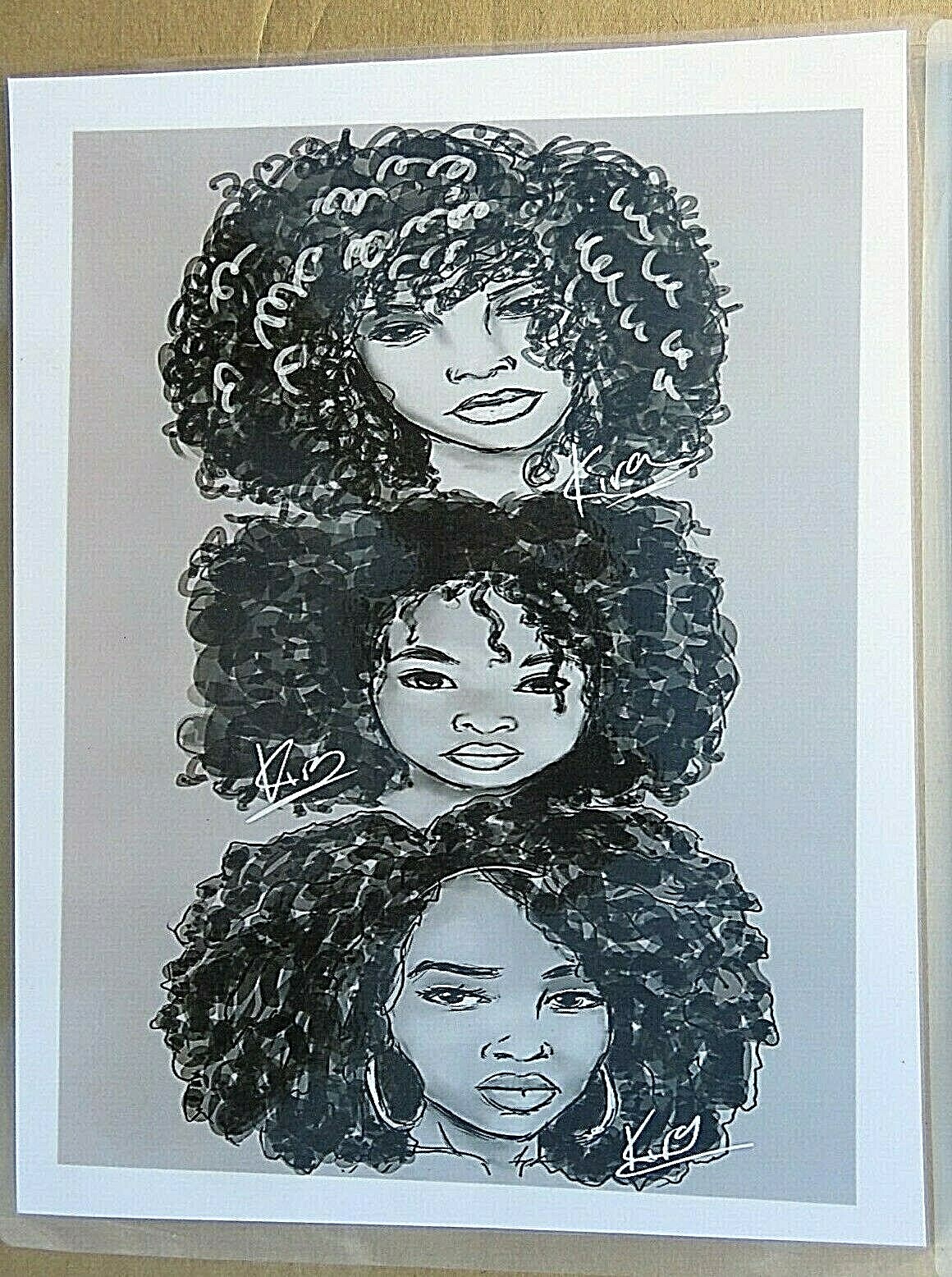 Pen and Ink Print African American Women 11″ X 8 1/2″ Signed Laminated