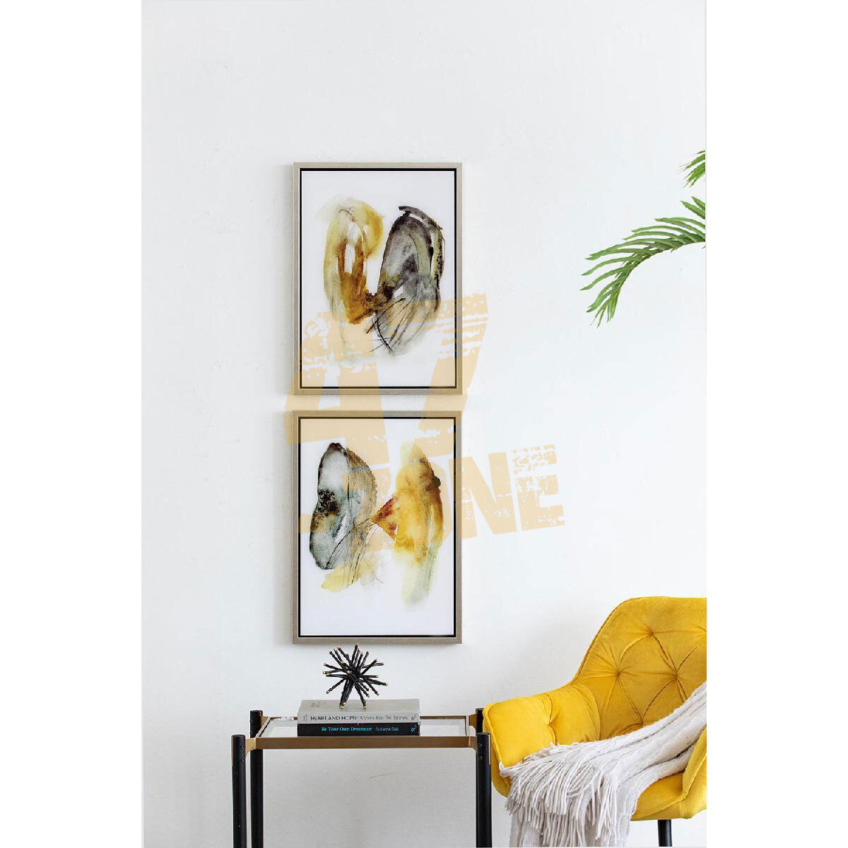 S/2 Printed Acrylic Wall Art Black Yellow Indoor Outdoor Living Dining Room
