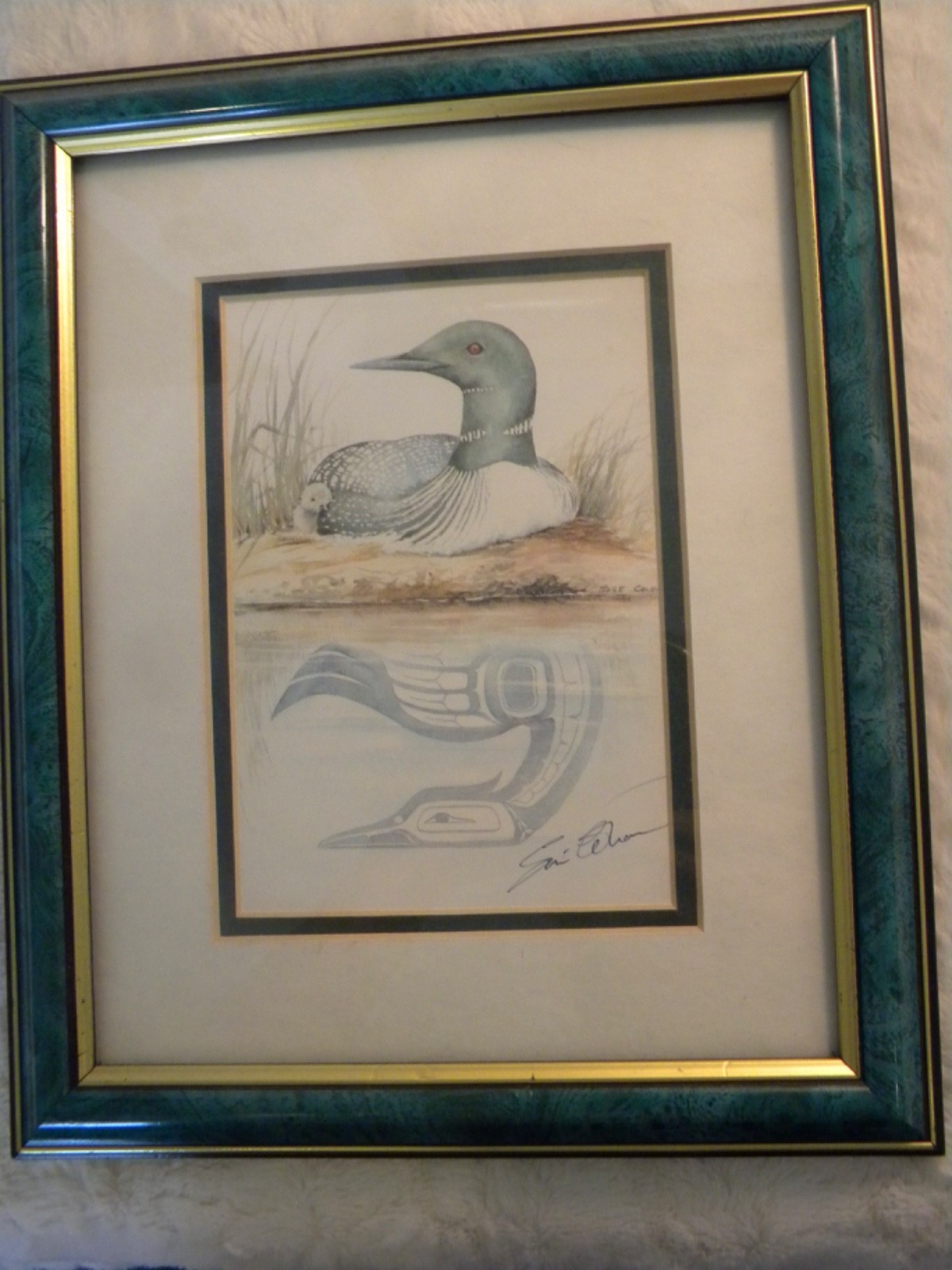 original Sue Coleman watercolor print “The Loon”-Signed-Framed under glass