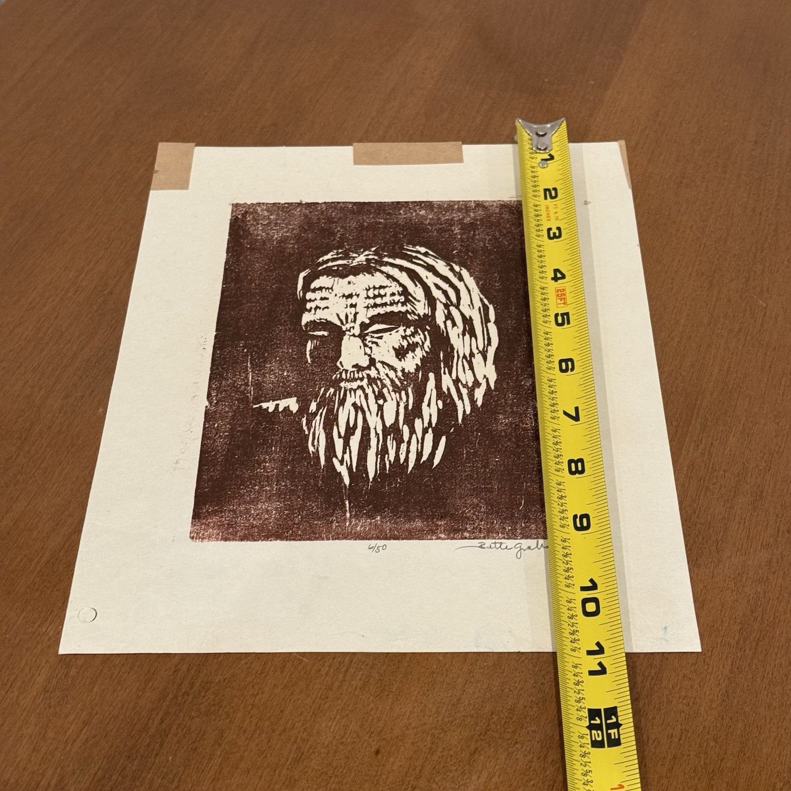 Bette Graham Beared Man Print 6/50 Woodcut Oil Based Ink Japanese Paper Artwork