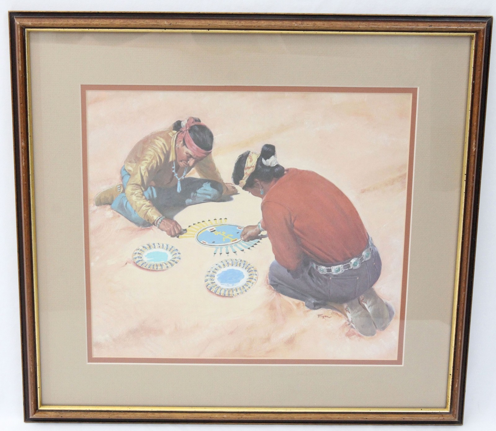 Frederic Mizen Vintage Lithograph Framed Print Navajo Sand Painters Santa Fe RR