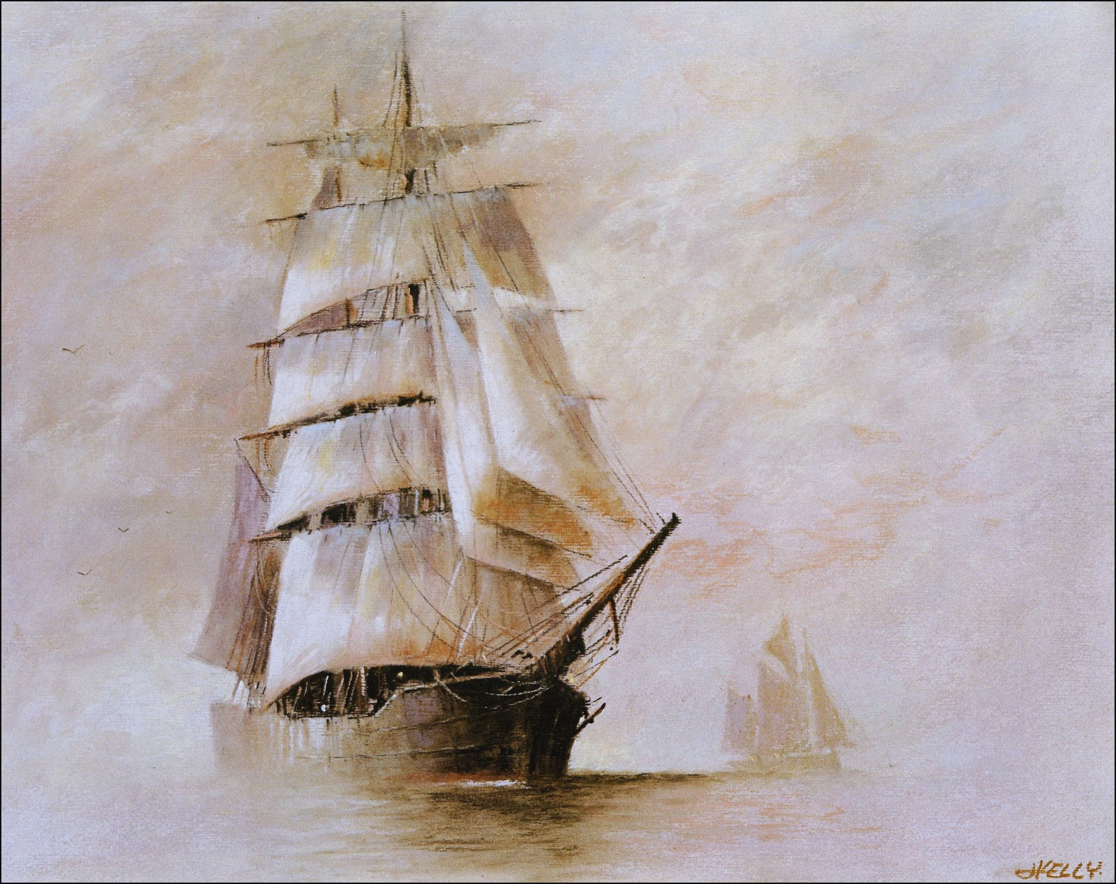 1984 Vintage Print Sail Ship Homeward Bound American Maritime Oil Paint Image