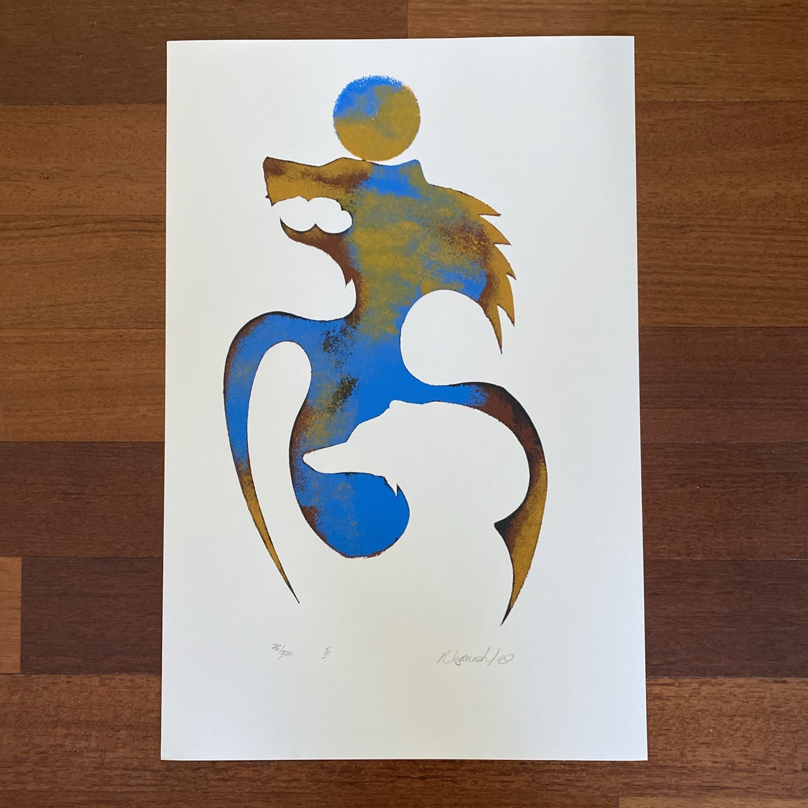 Vintage Russell Noganosh Canadian Limited Serigraph MCM Modern Pop Art Wolf