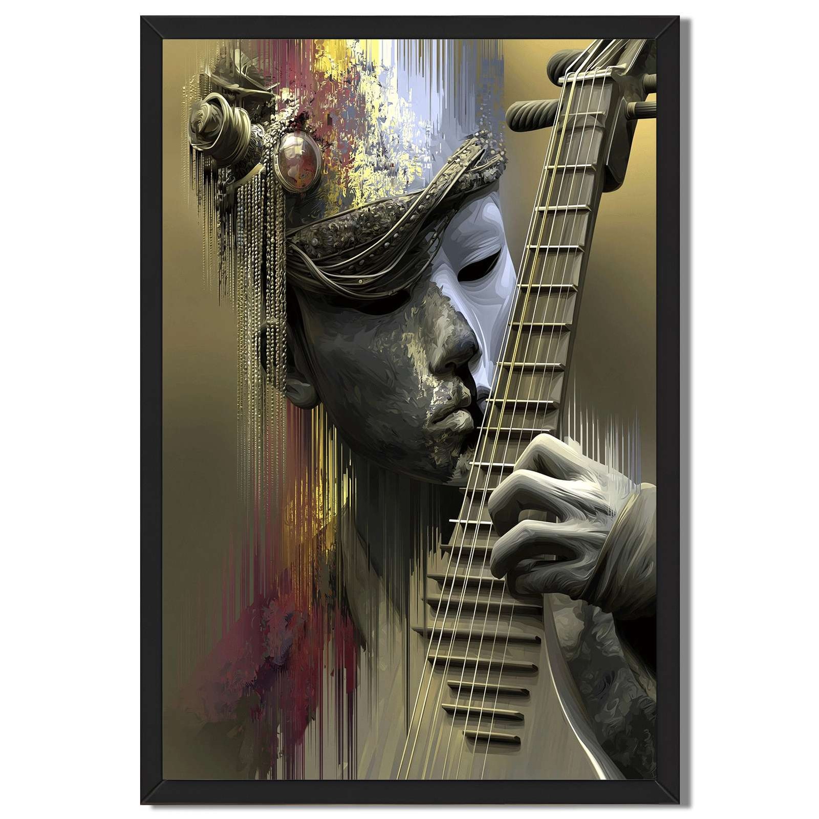 Abstract Musician Playing Lute Framed Canvas Print Modern Wall Art Home Decor