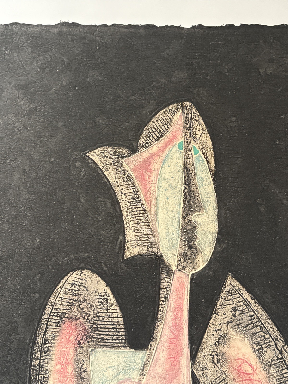 Mexican Modernist Print Acrylograph Cubist Cubism Abstract Portrait Byron Galvez