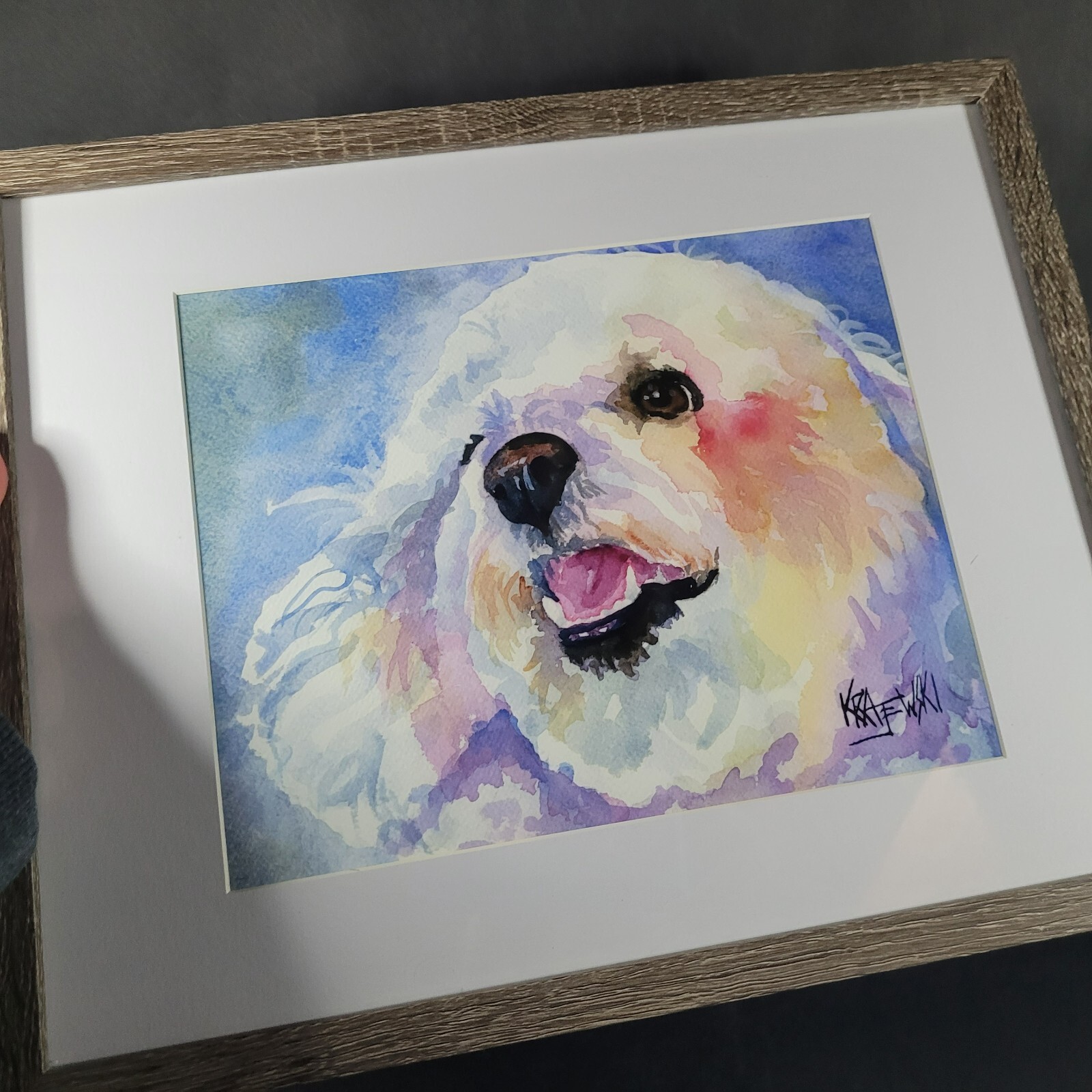 Dog Fine Art Print on Cotton Watercolor Paper Framed and Matted 15×12